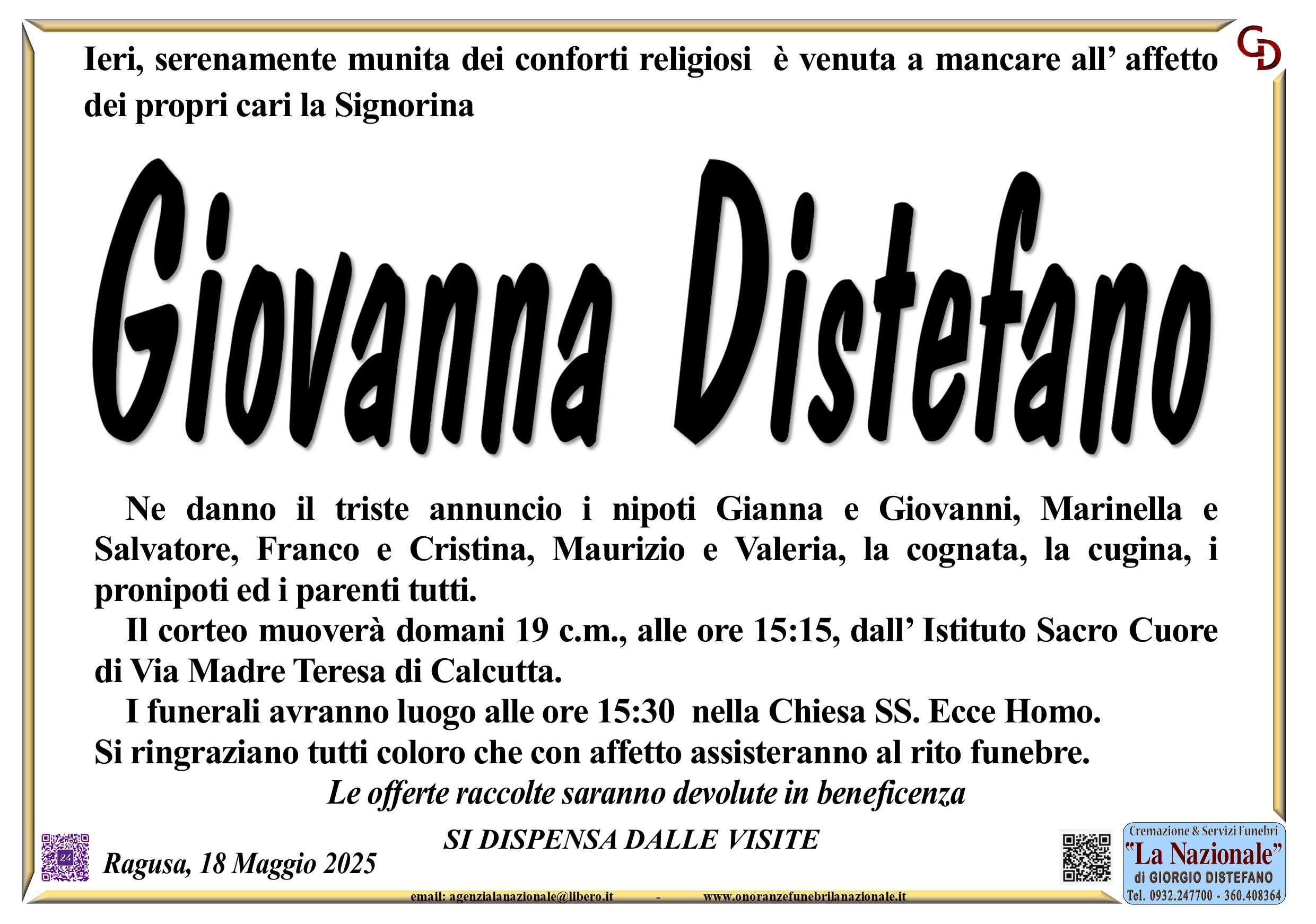 Necrologi: Giovanna Distefano