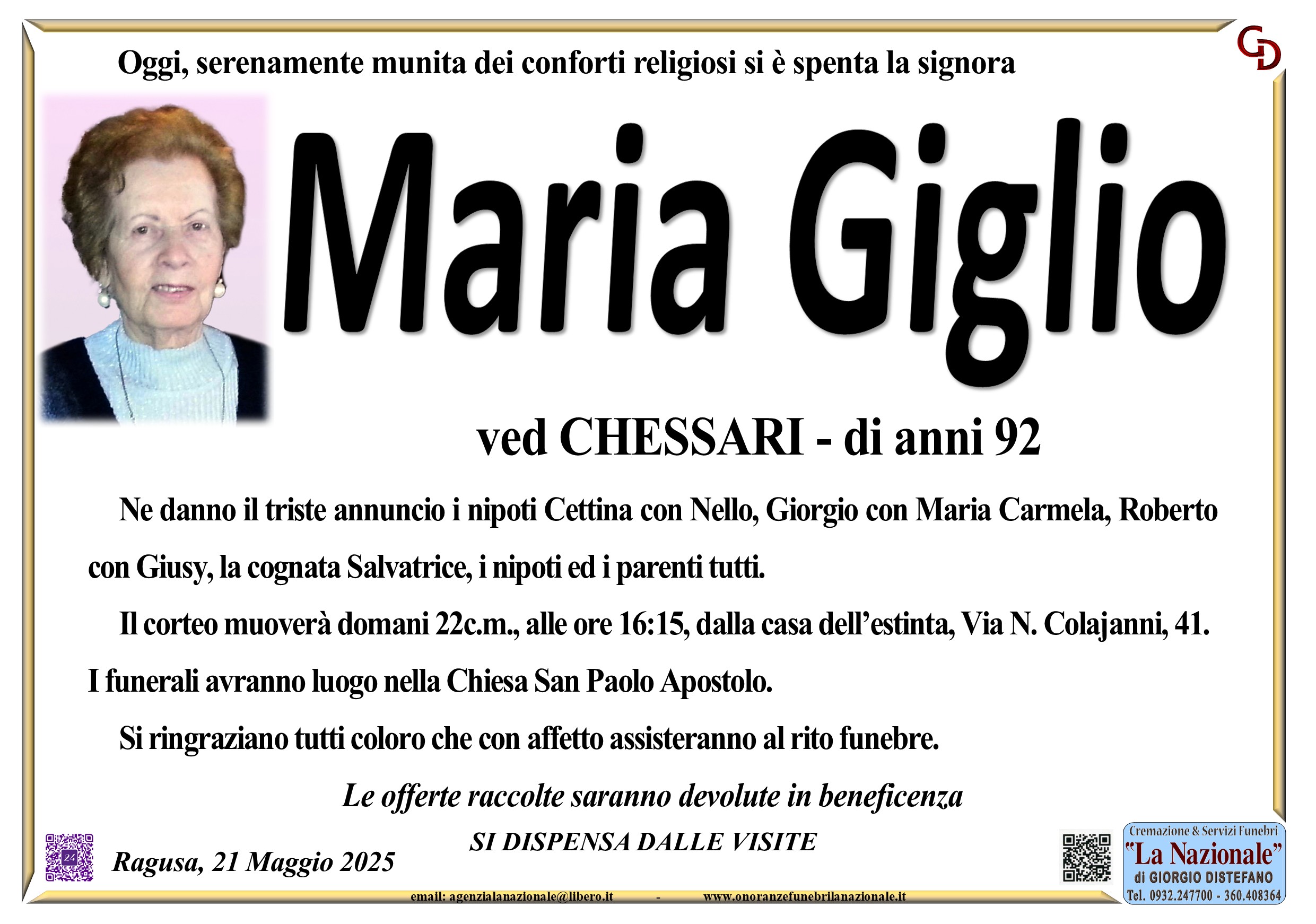 Necrologi: Maria Giglio