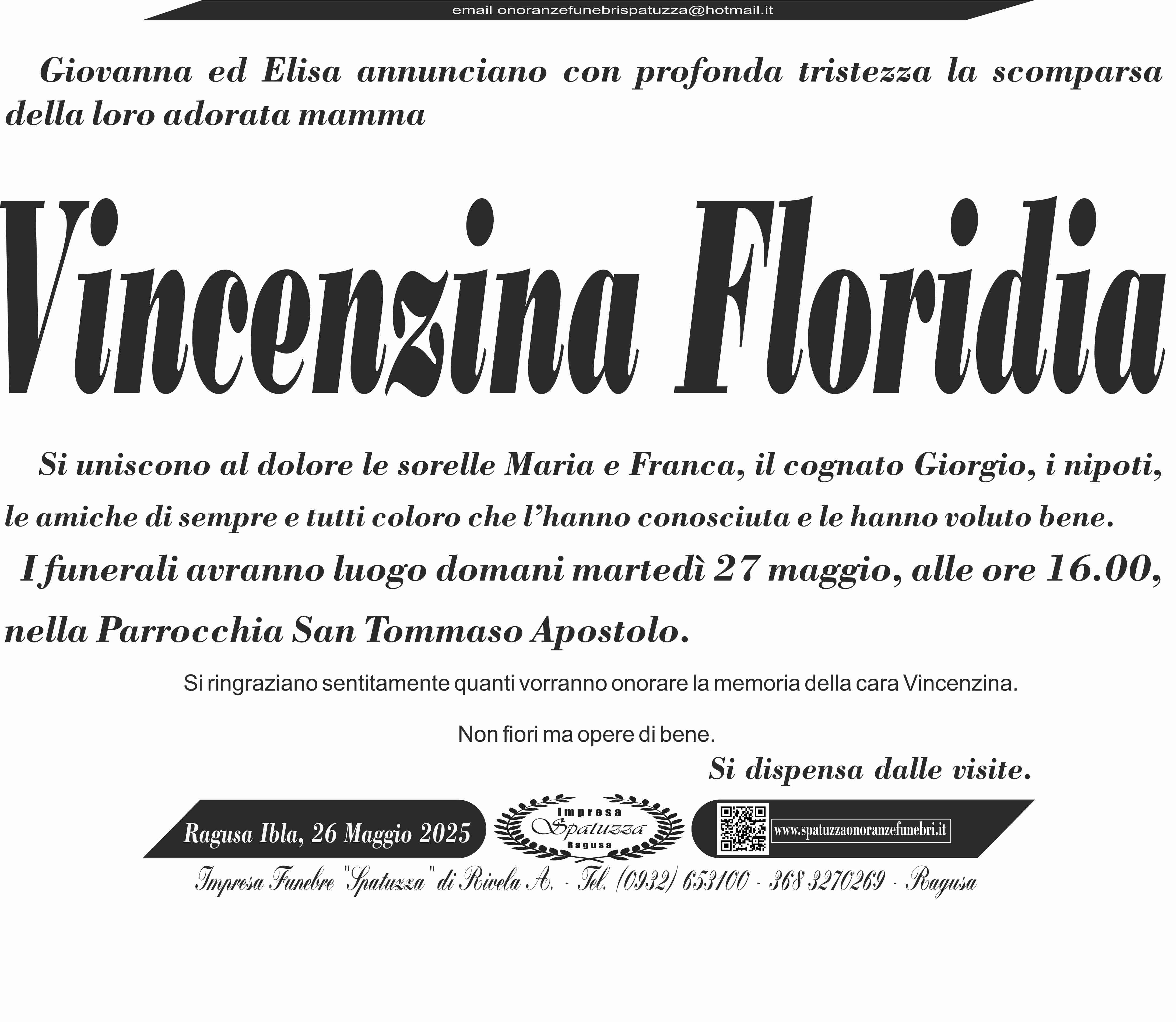 Necrologi: E’ deceduta Vincenzina Floridia