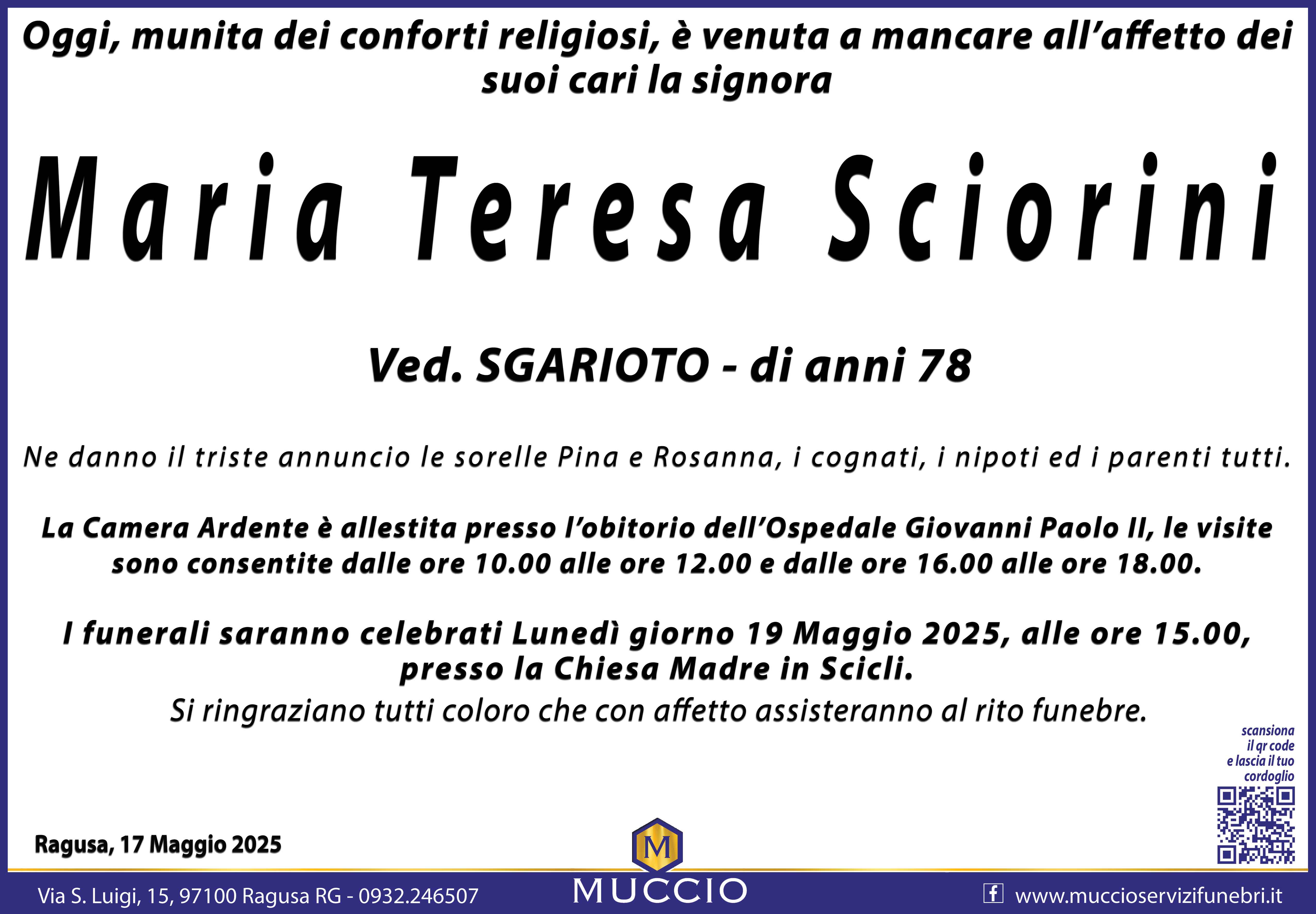 Necrologi: Maria Terea Sciorini