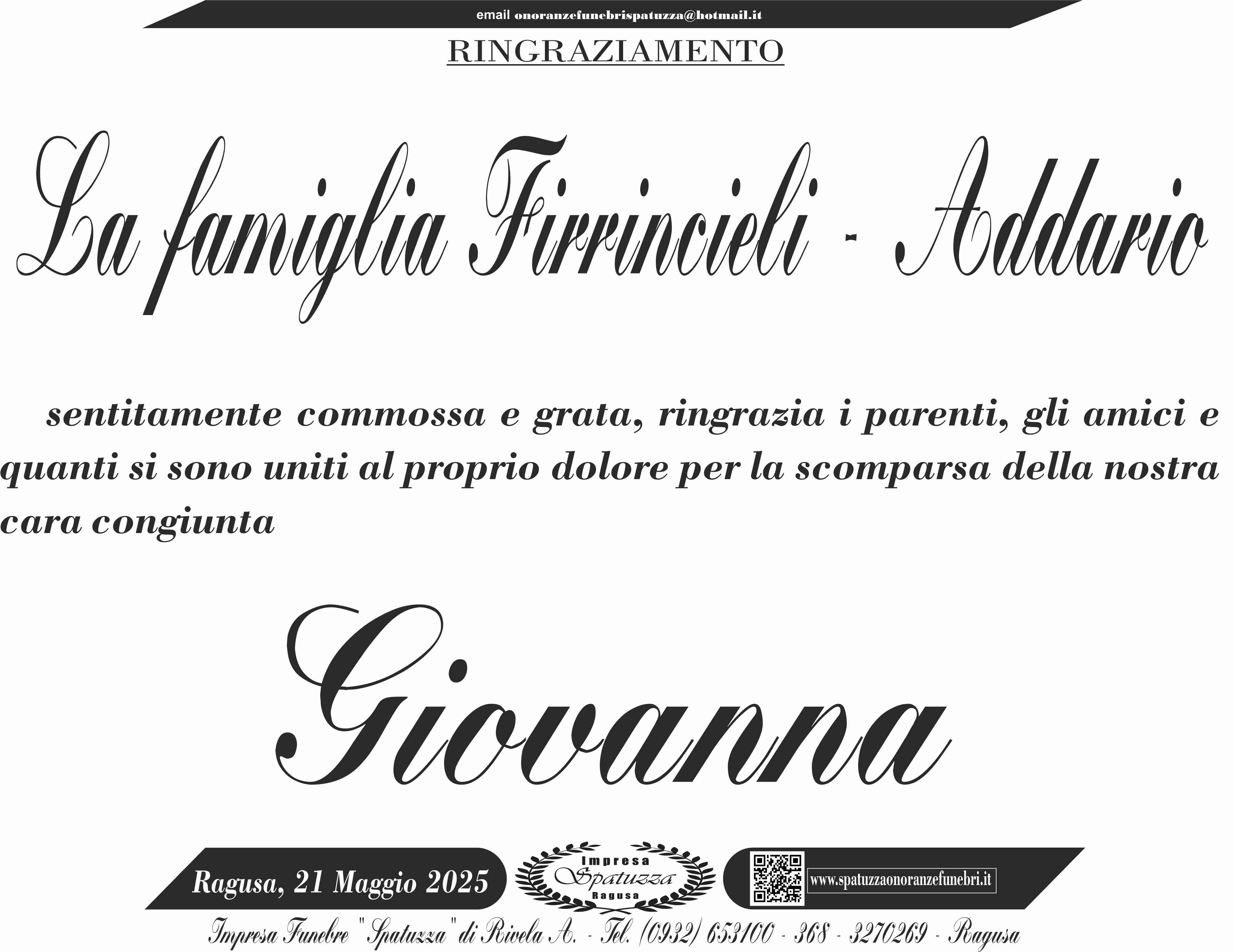 Ringraziamento: famiglia Firrincieli-Addario