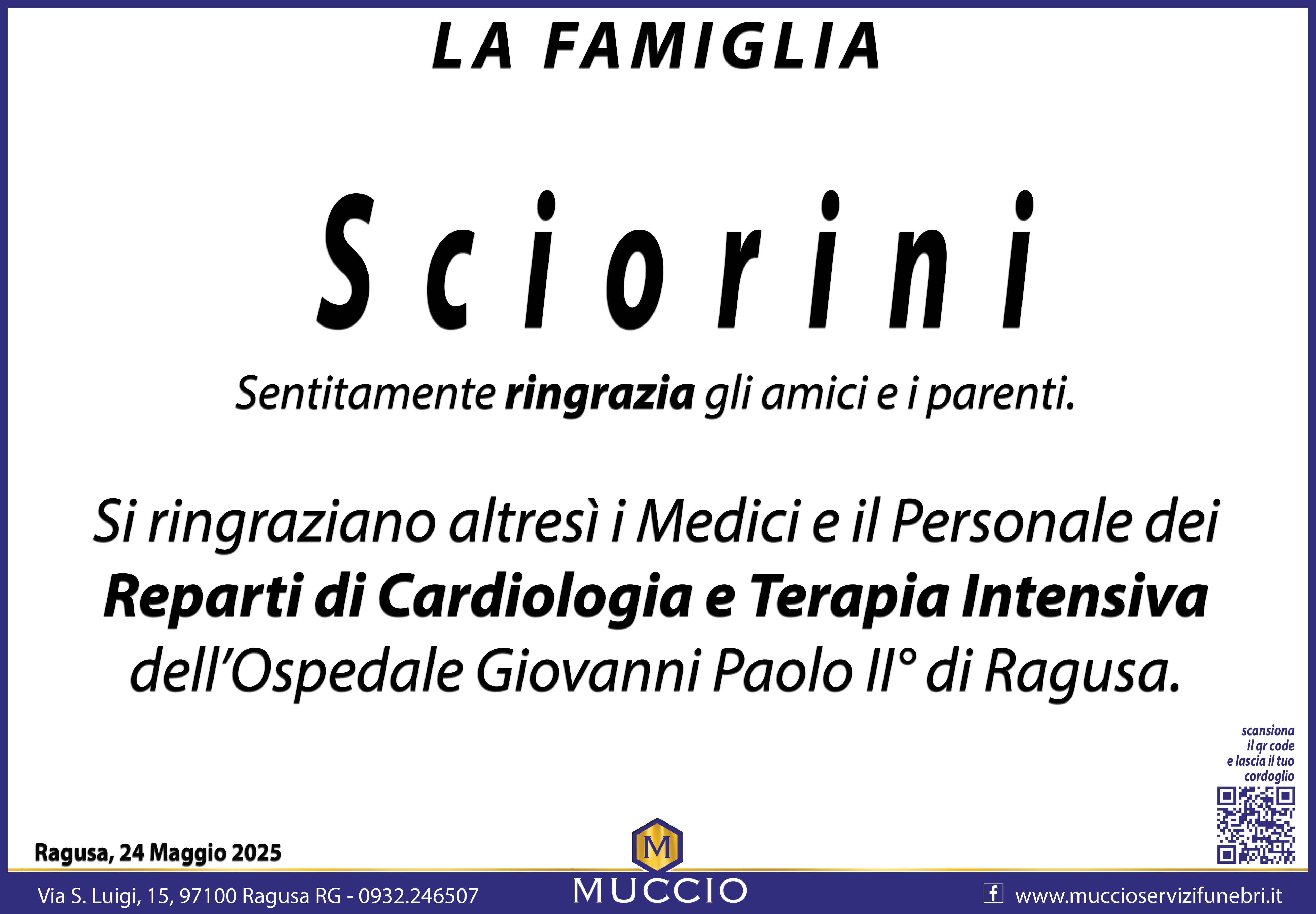 Ringraziamento: famiglia Sciorini