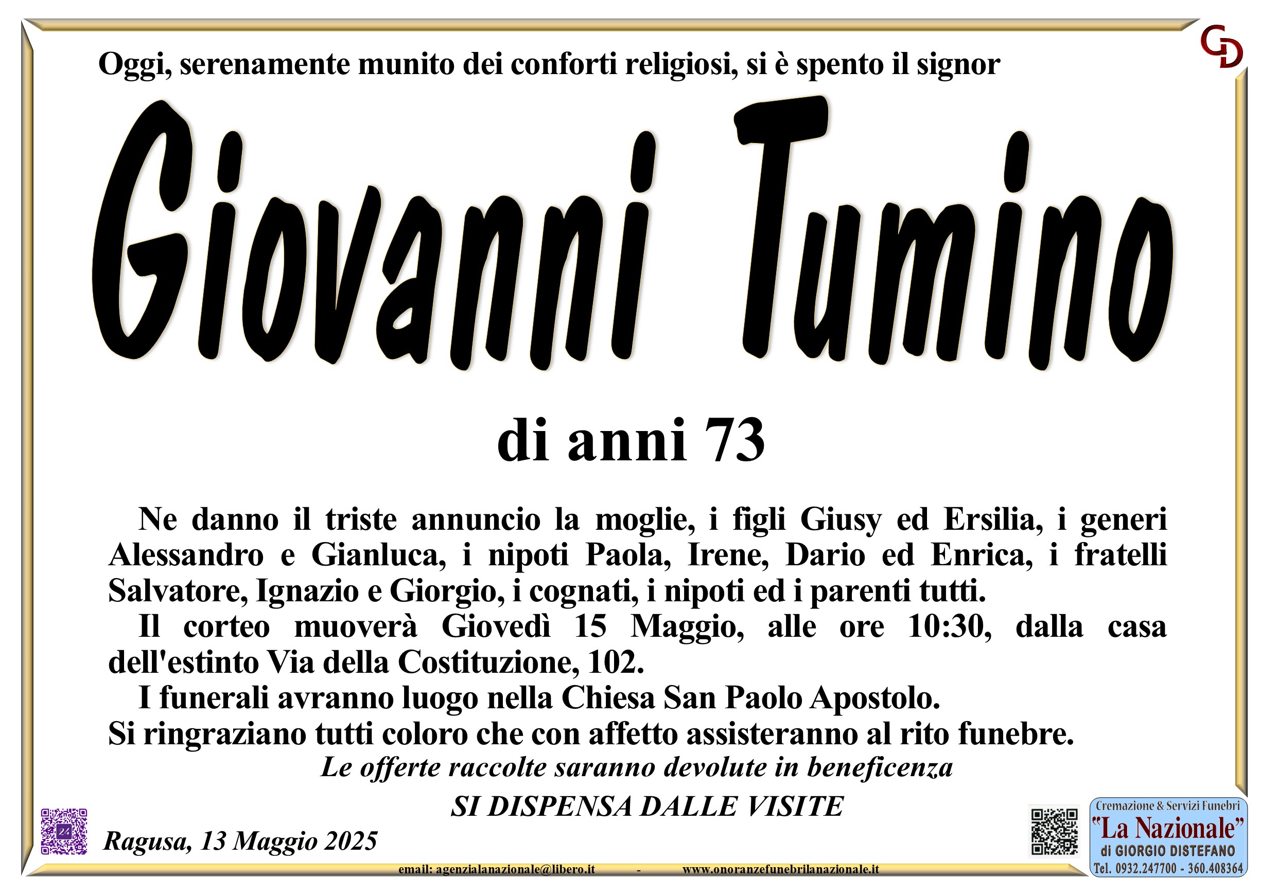 Necrologi: Giovanni Tumino