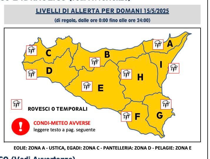 Maltempo in arrivo sulla Sicilia: allerta arancione per questo giovedì 15 maggio, e scuole chiuse in provincia