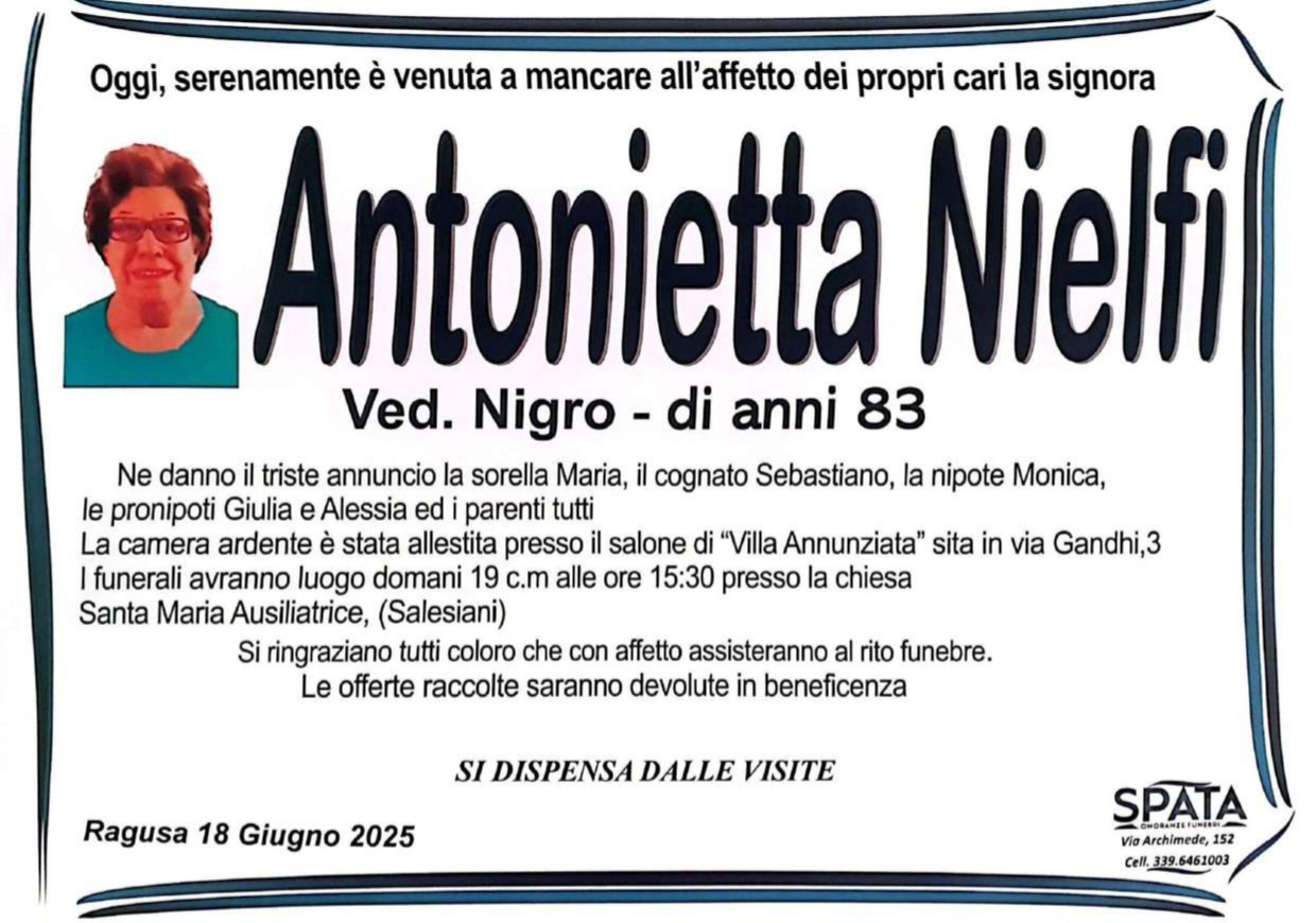 Necrologi: Antonietta Nielfi
