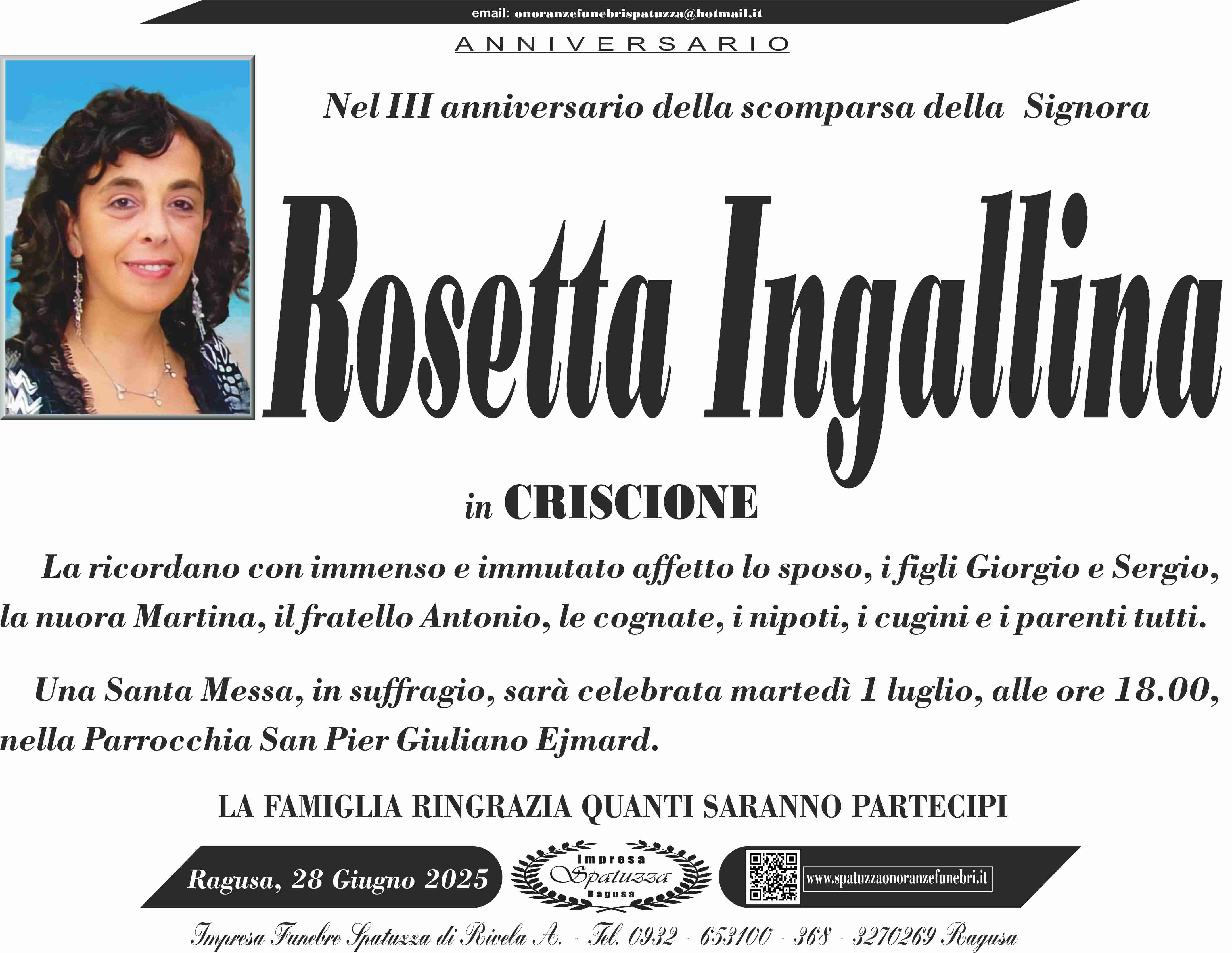 Anniversario: Rosetta Ingallina