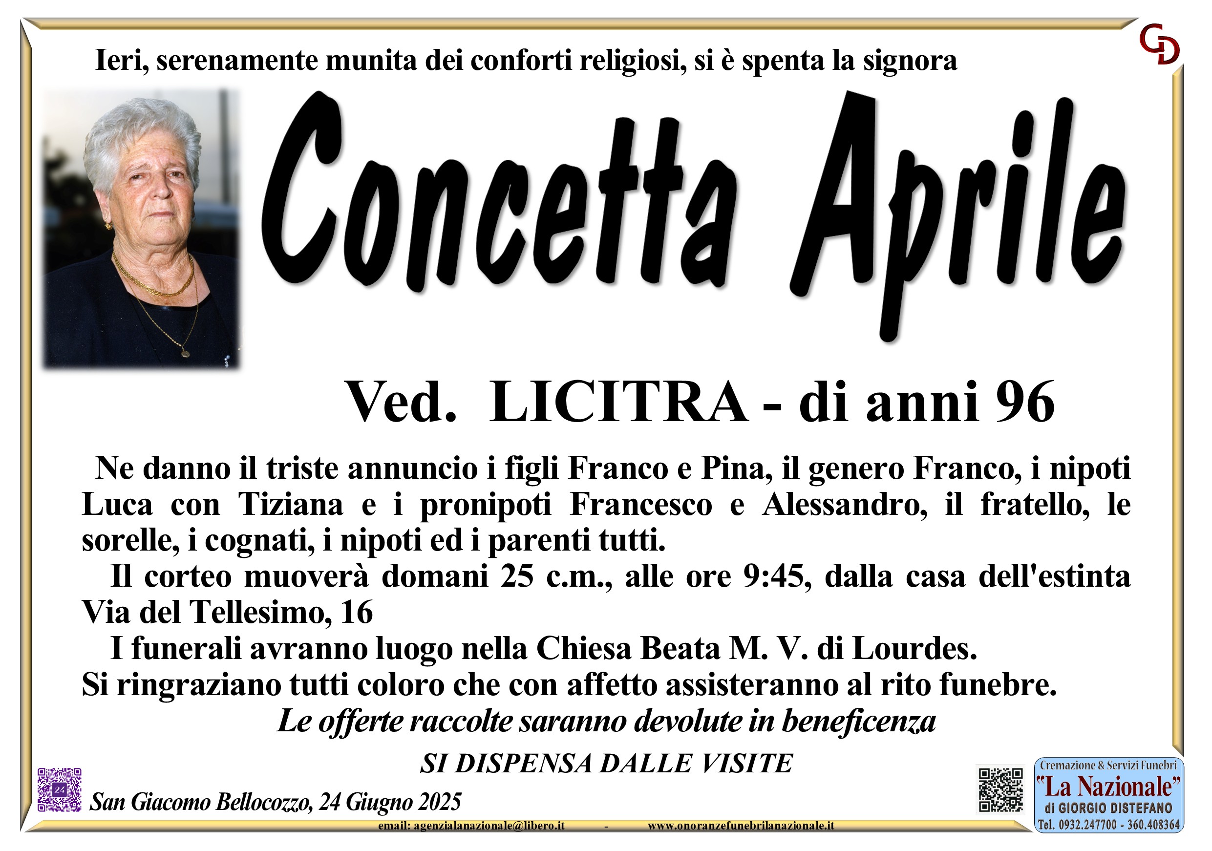 Necrologi: Concetta Aprile