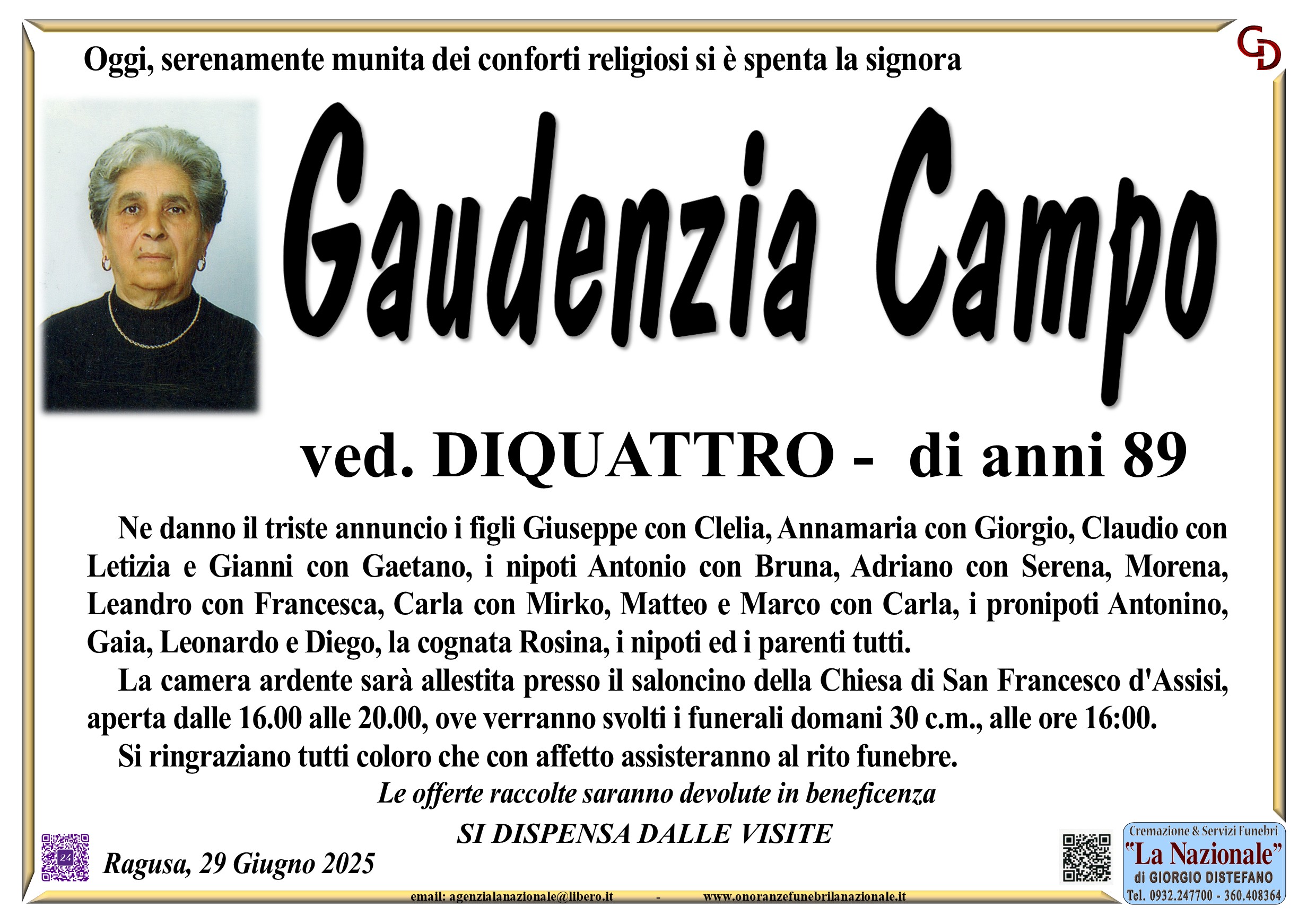 Necrologi: Gaudenzia Campo