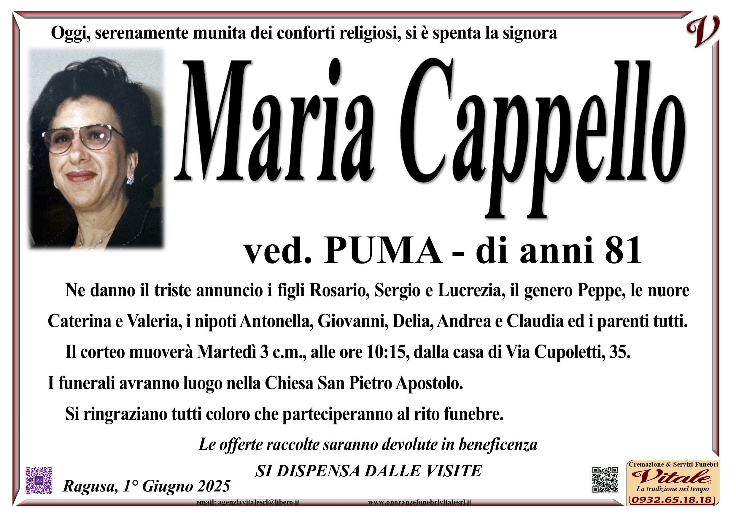 Necrologi: Maria Cappello
