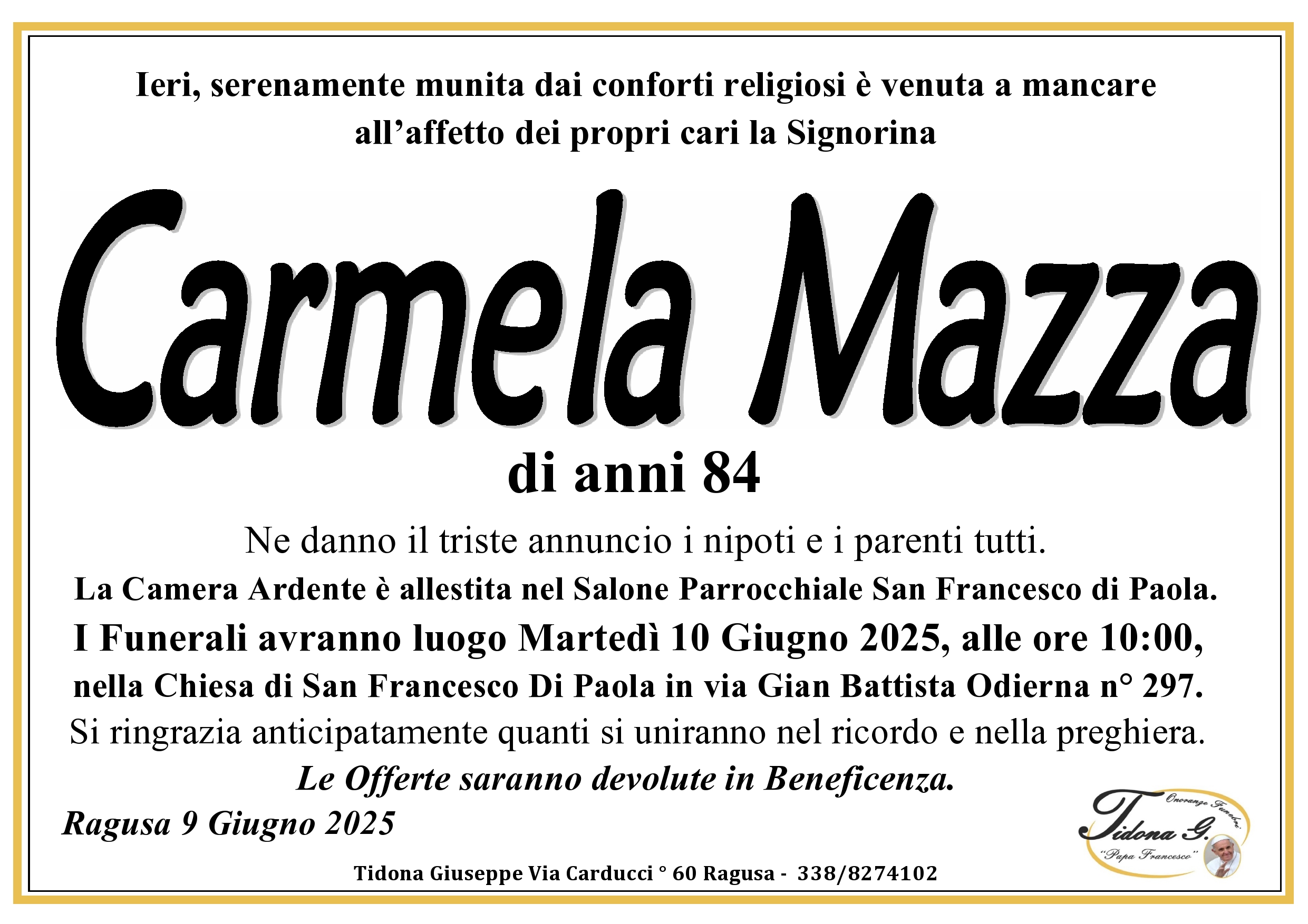 Necrologi: Carmela Mazza