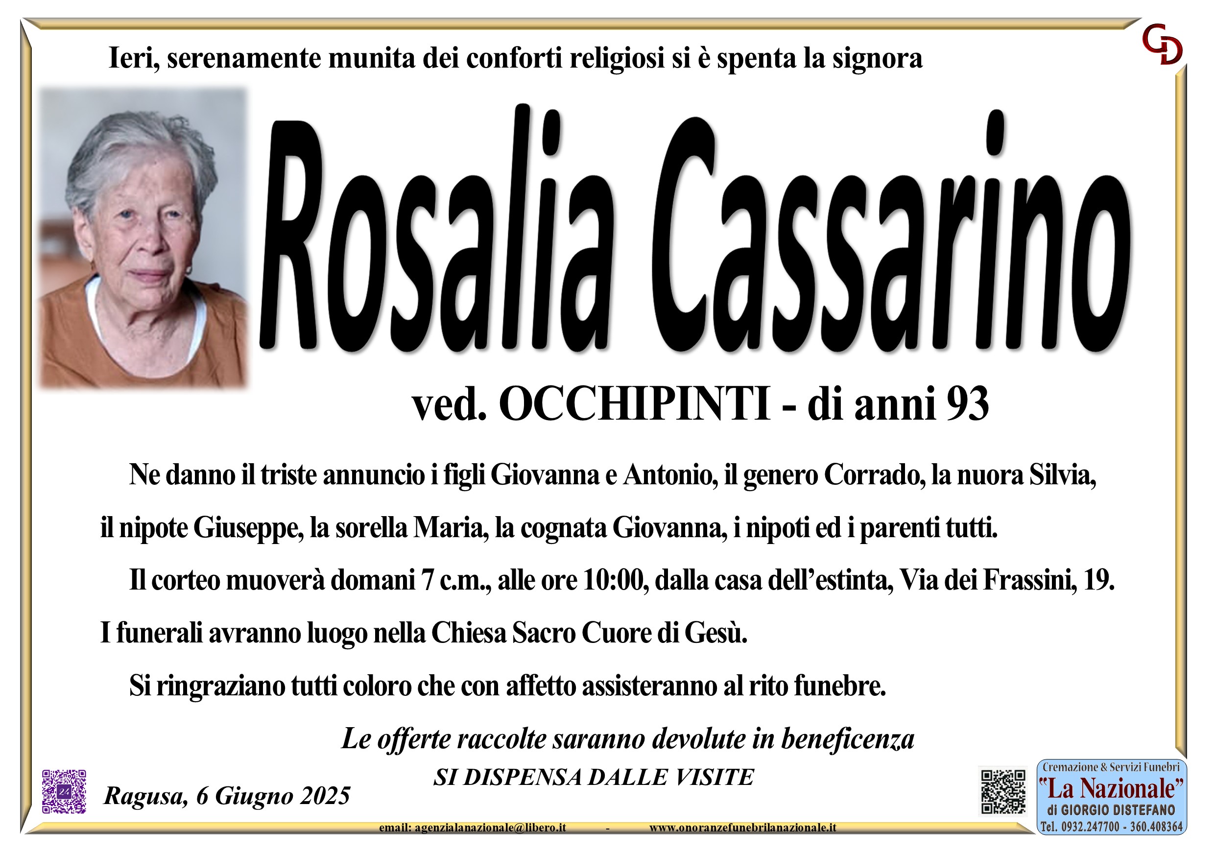 Necrologi: Rosalia Cassarino