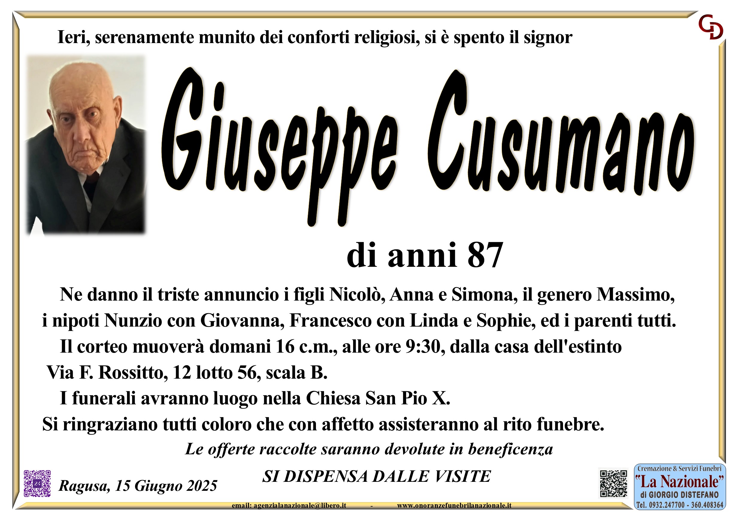 Necrologi: Giuseppe Cusumano