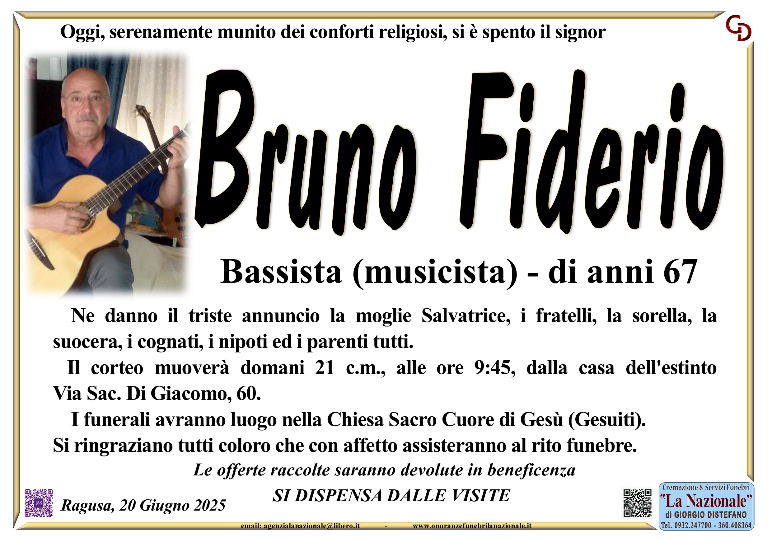 Necrologi: Bruno Fiderio
