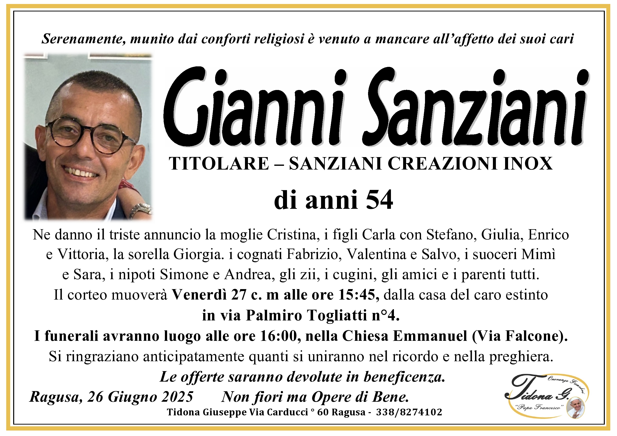 Necrologi: Gianni Sanziani