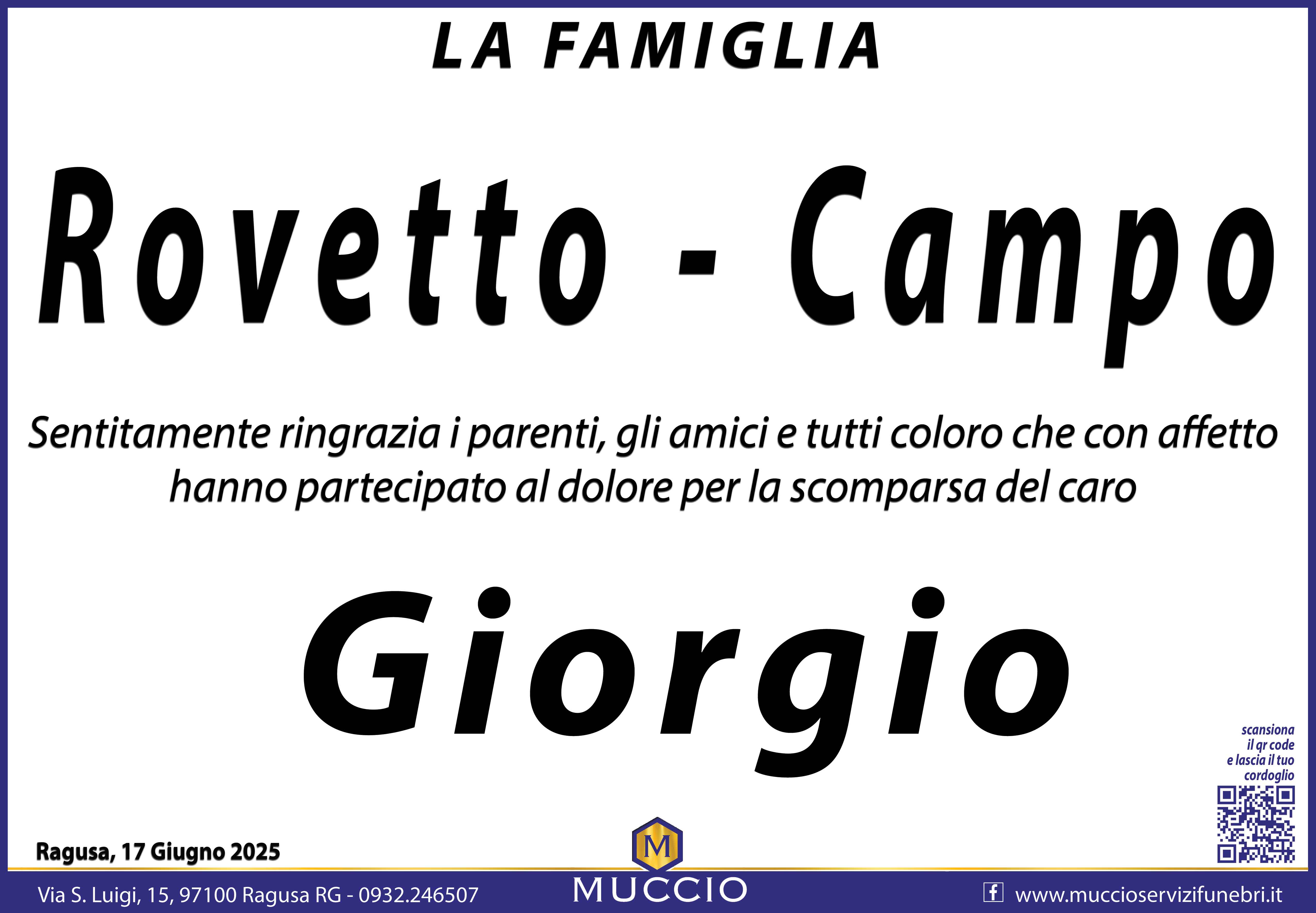 Ringraziamento: famiglia Rovetto-Campo