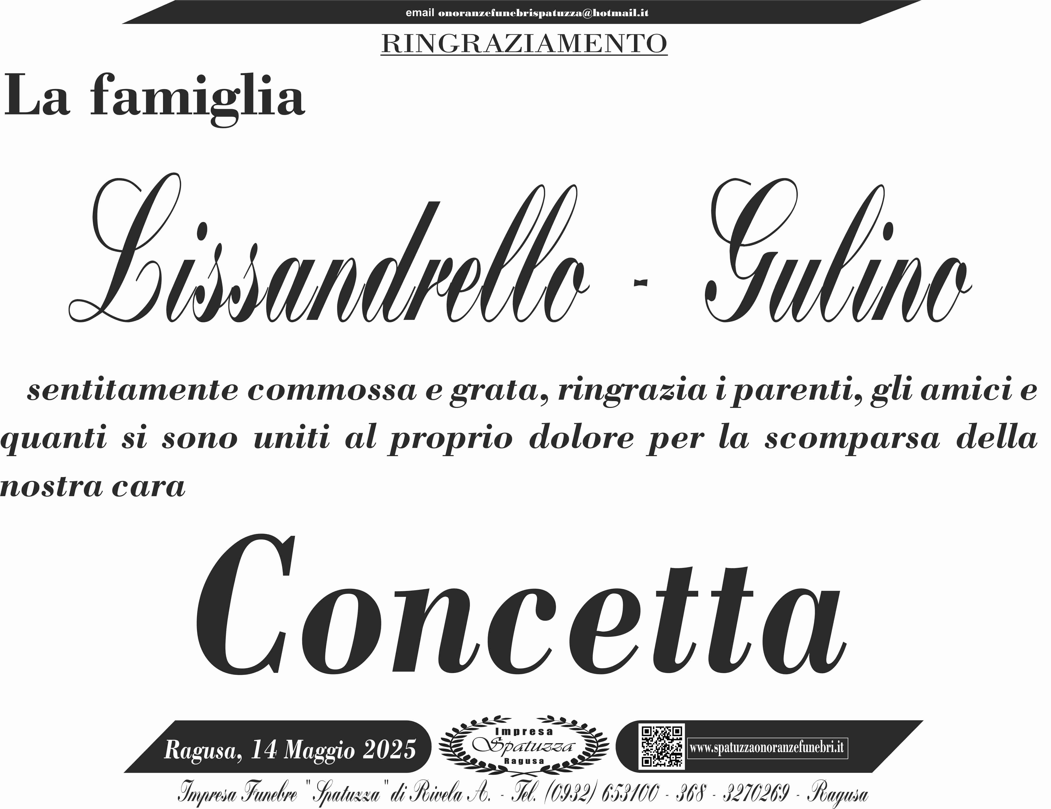 Ringraziamento: famiglia Lissandrello-Gulino
