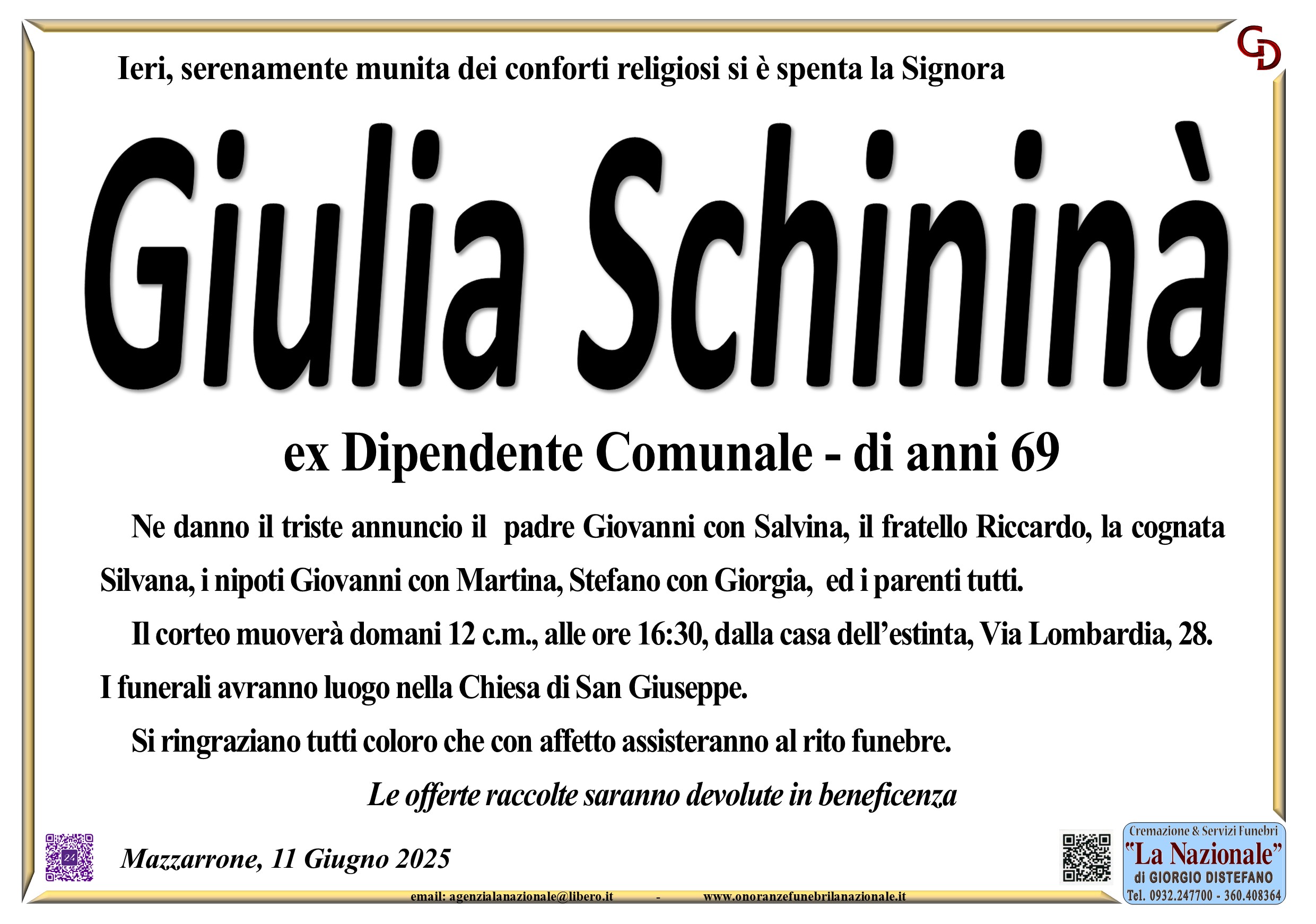 Necrologi: Giulia Schininà