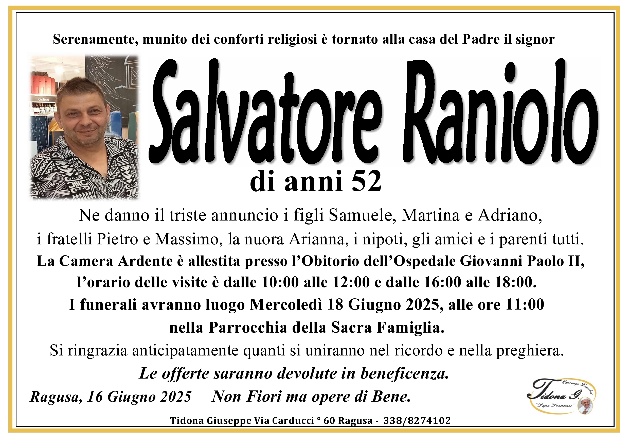 Necrologi: Salvatore Raniolo