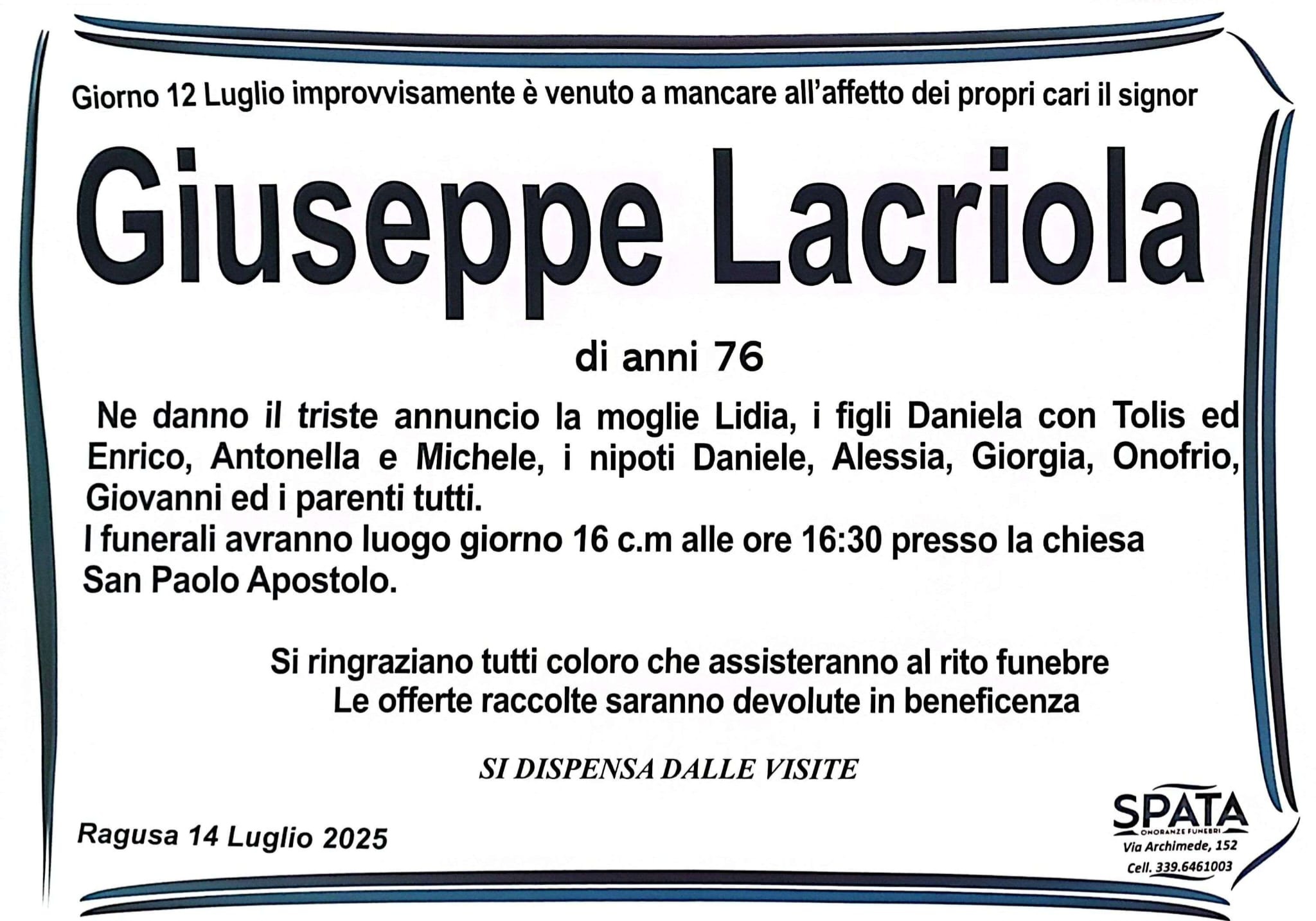 Necrologi: Giuseppe Lacriola
