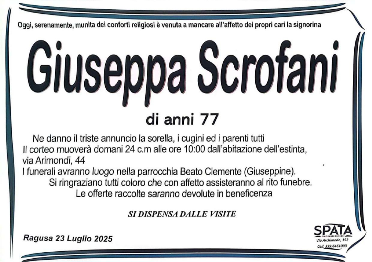 Necrologi: Giuseppa Scrofani