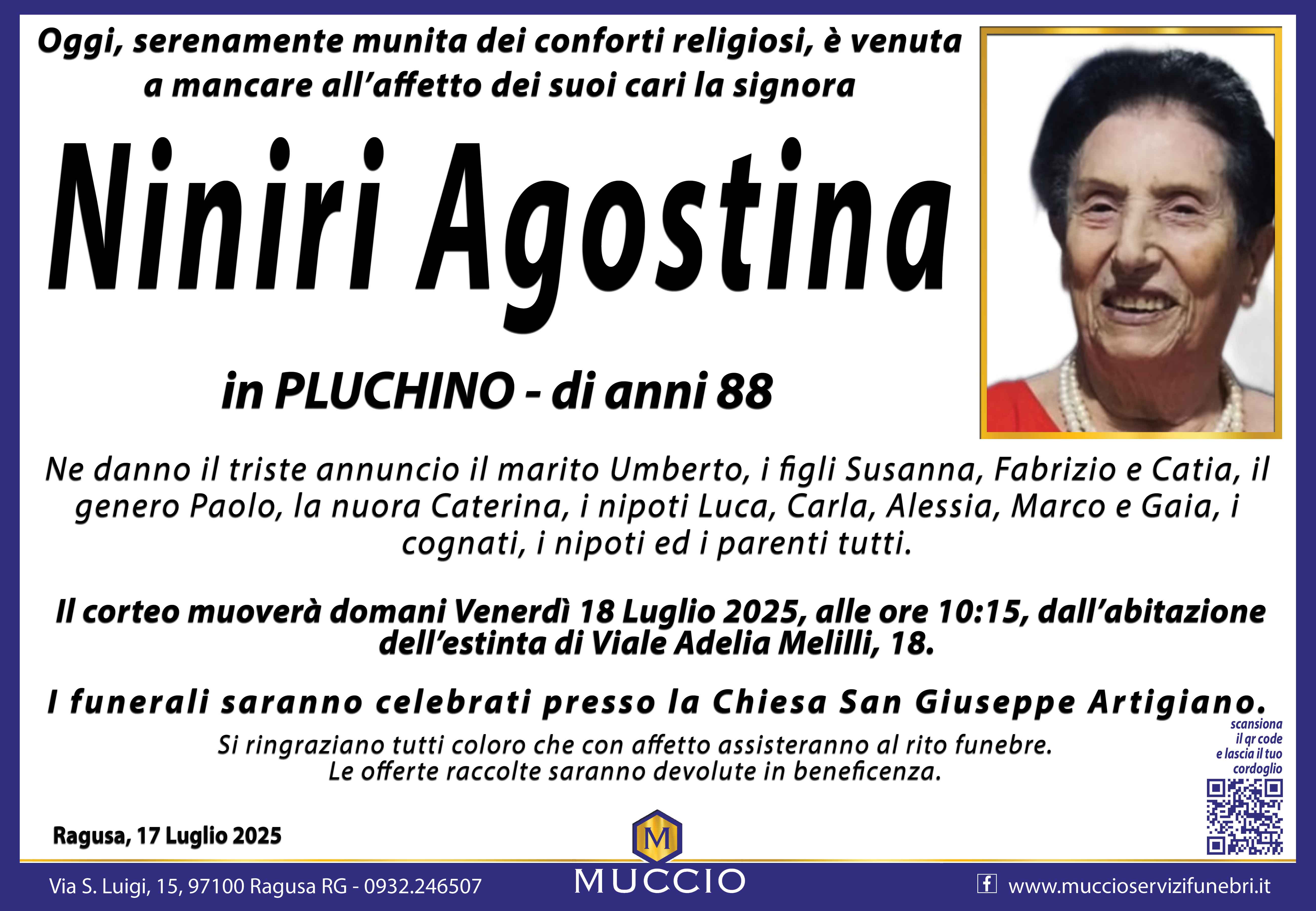 Necrologi: Niniri Agostina