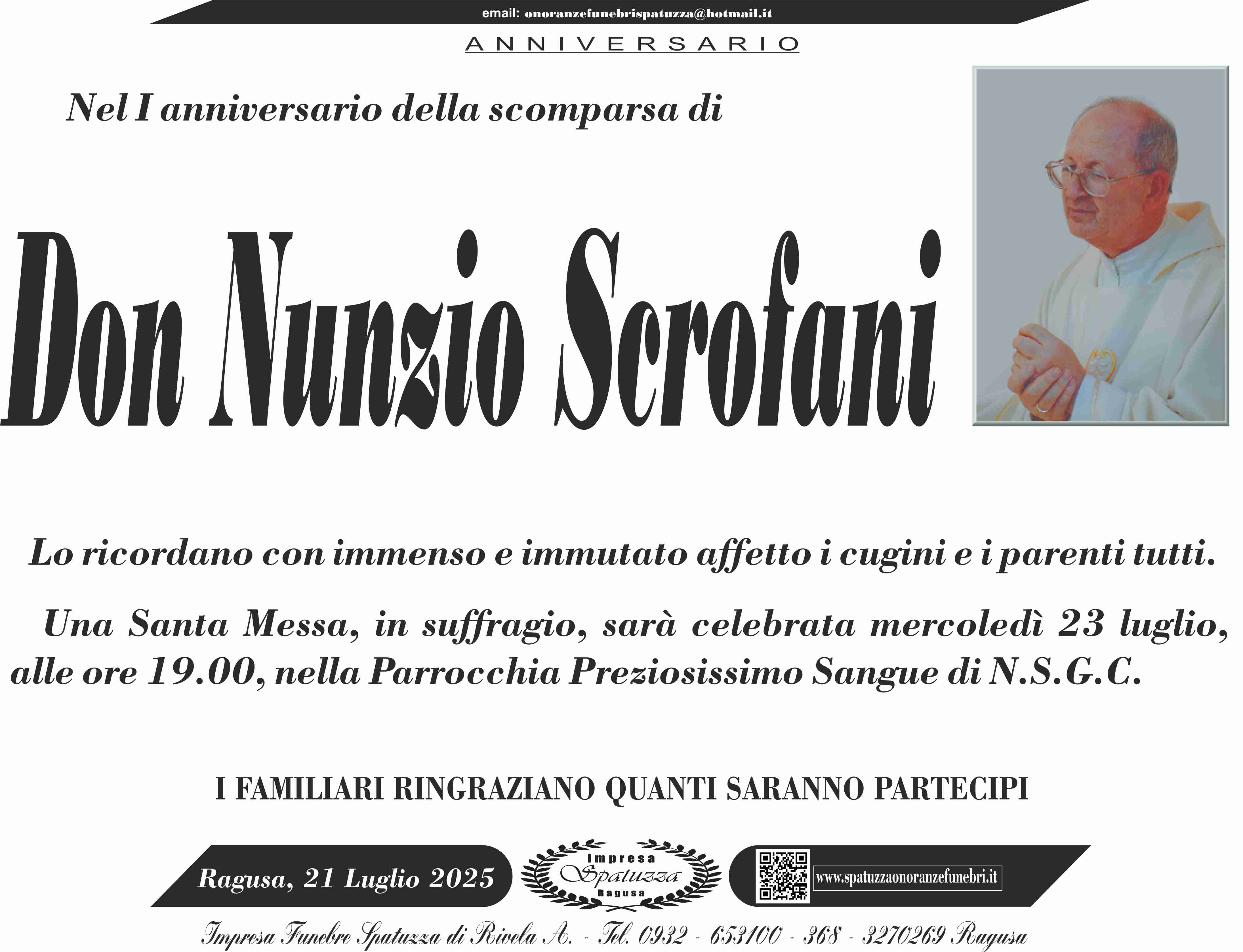 Anniversario: Don Nunzio Scrofani