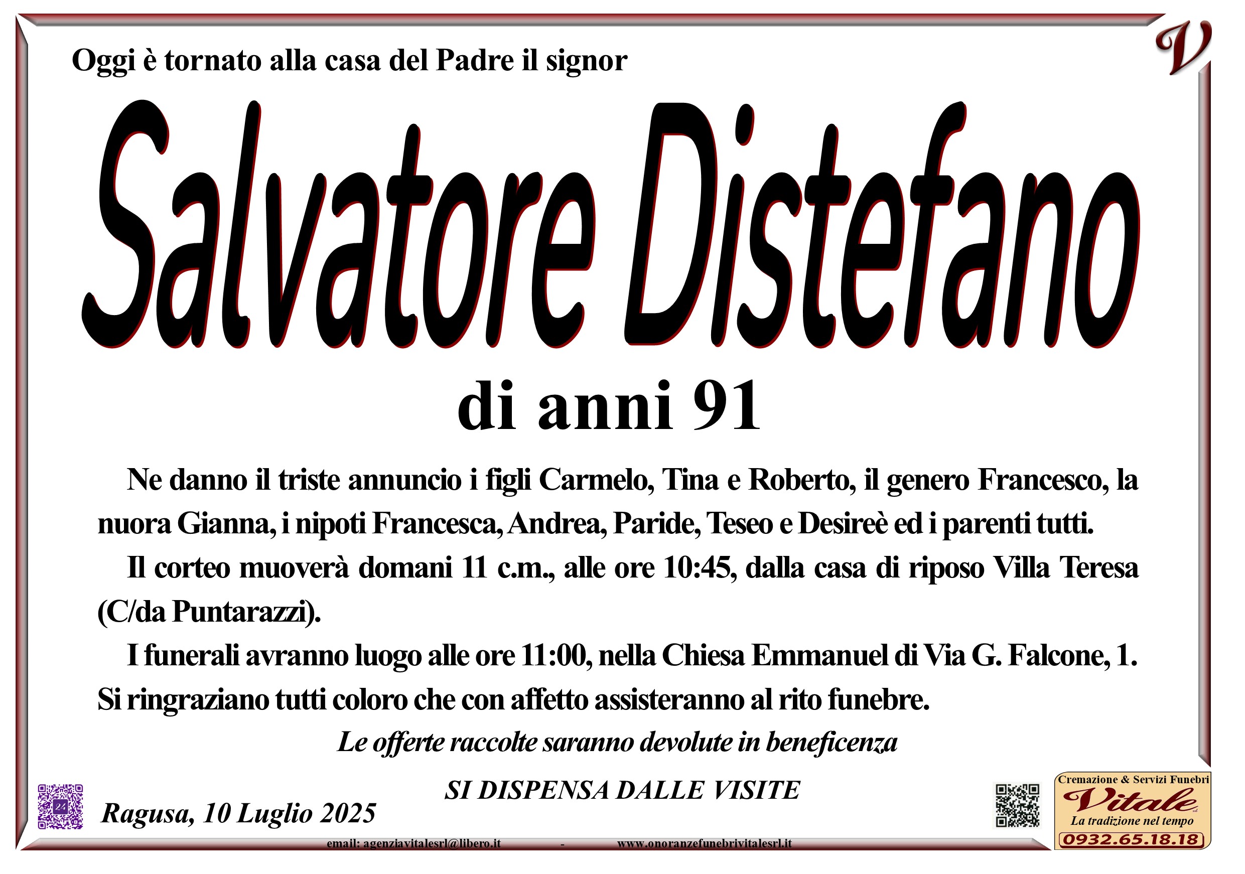 Necrologi: Salvatore Distefano