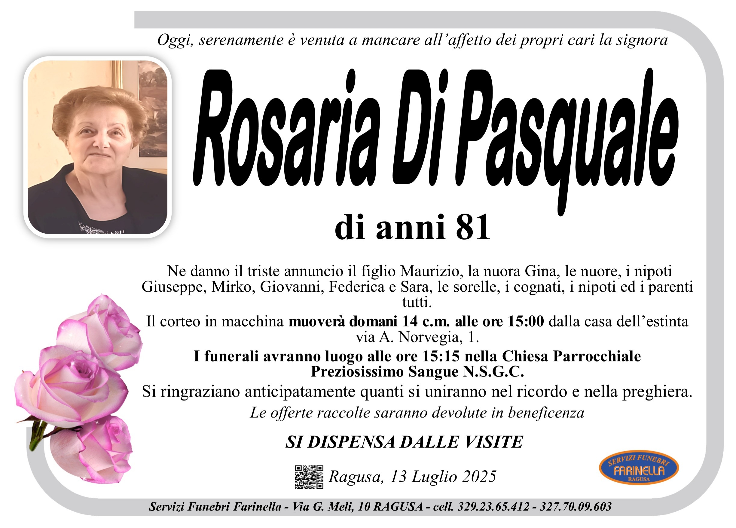 Necrologi: Rosaria Di Pasquale