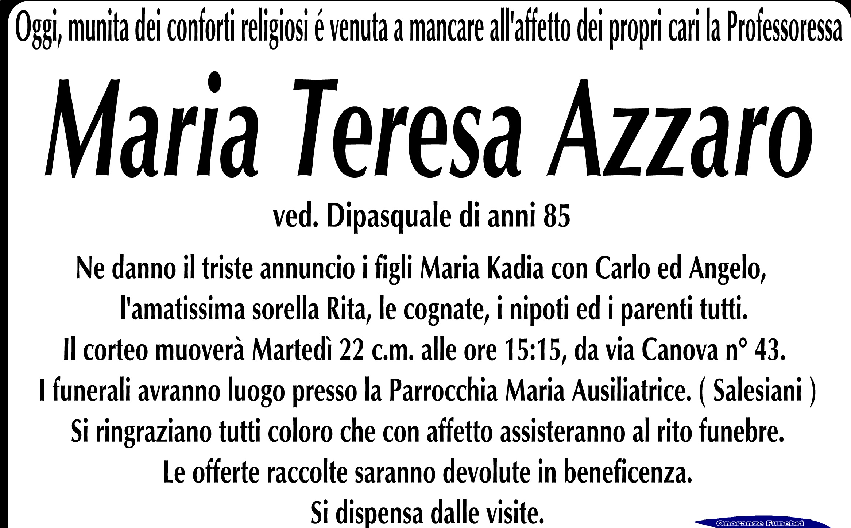 Necrologi: Maria Teresa Azzaro