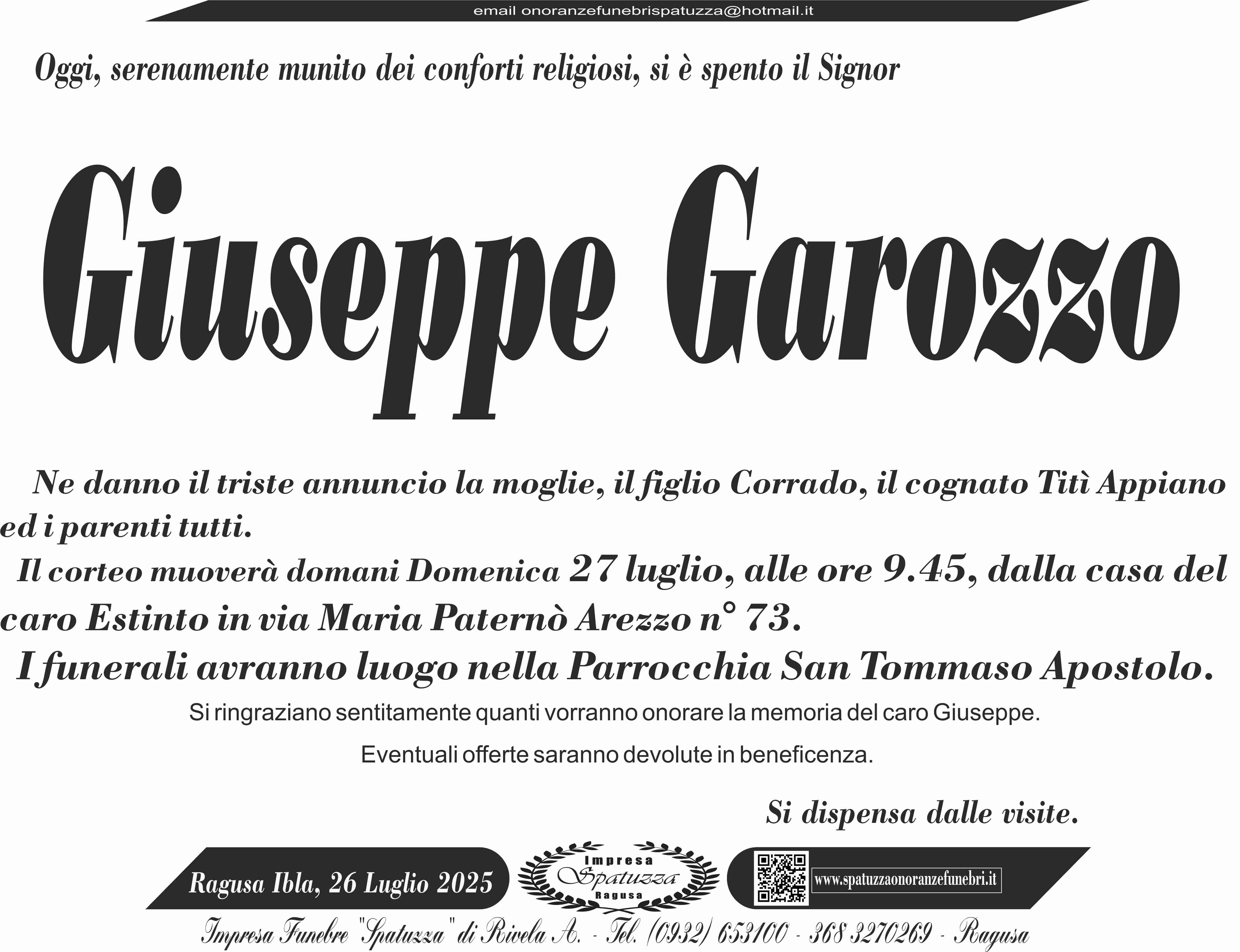 Necrologi: Giuseppe Garozzo