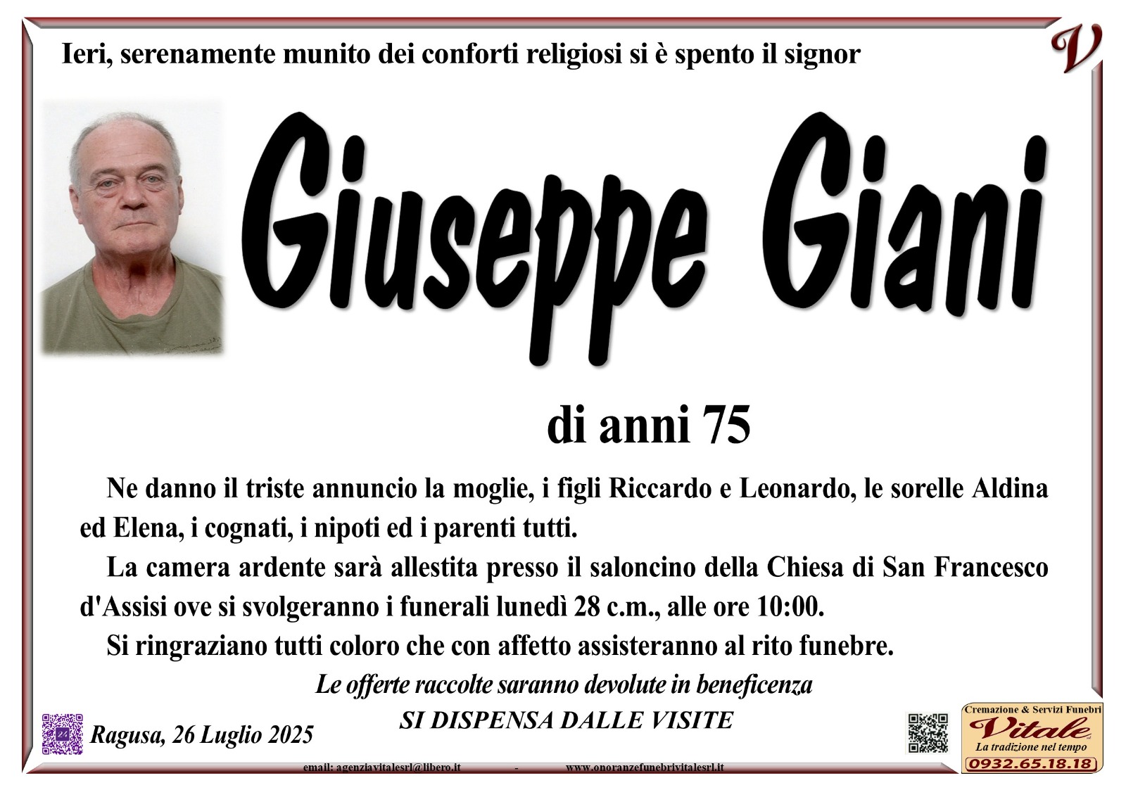 Necrologi: Giuseppe Giani