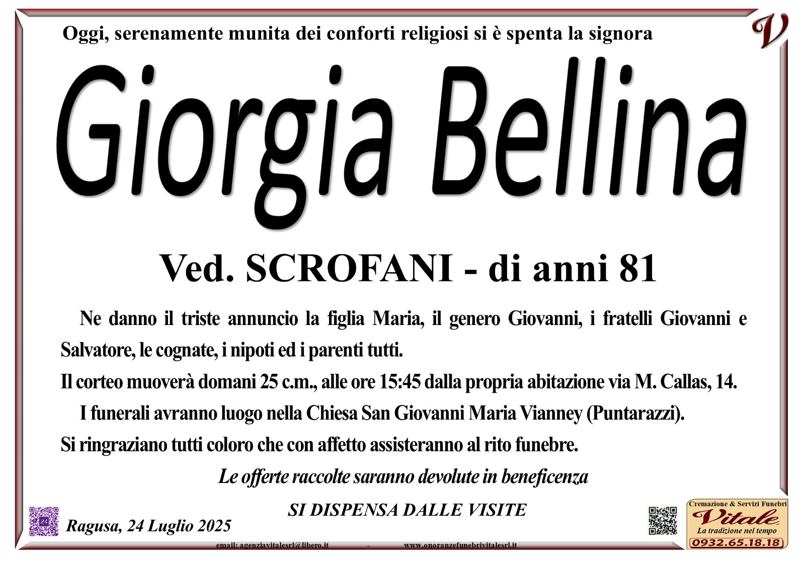 Necrologi: Giorgia Bellina