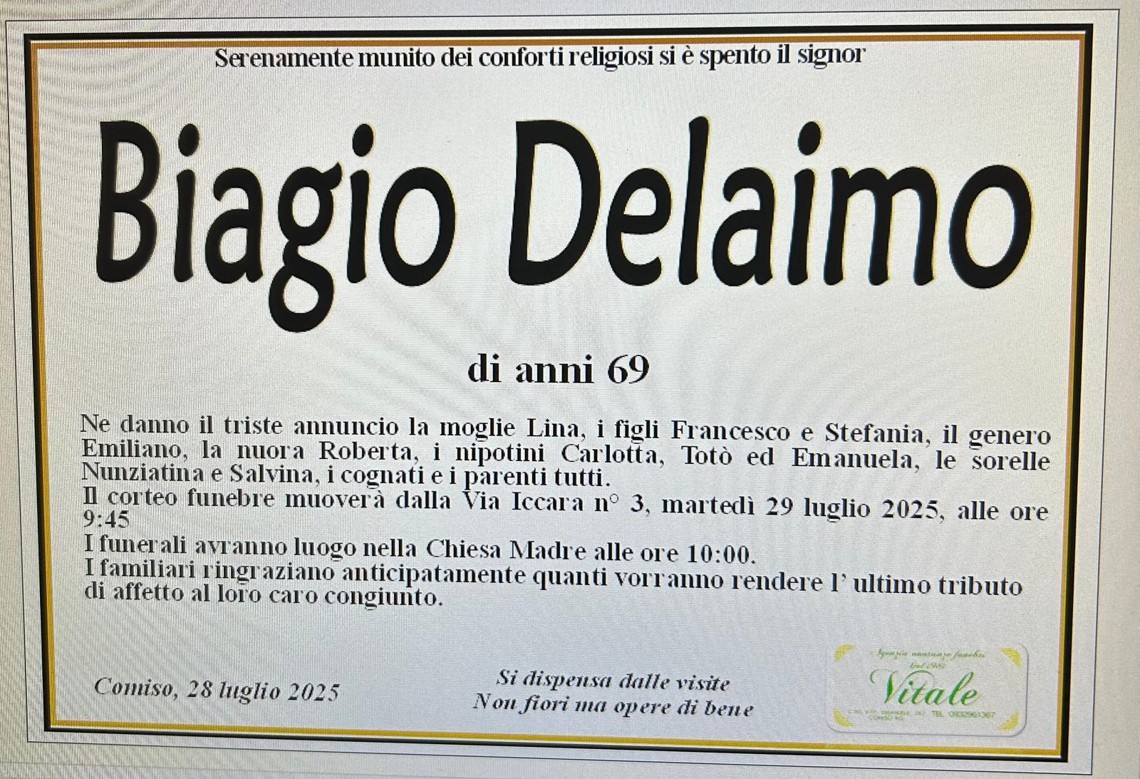 Necrologi: Biagio Delaimo