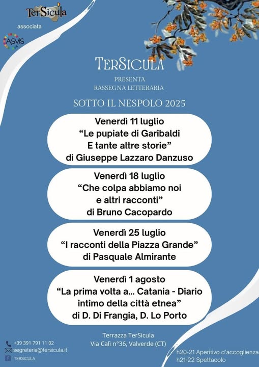 “Sotto il Nespolo”: quattro venerdì di libri e sicilia a Valverde