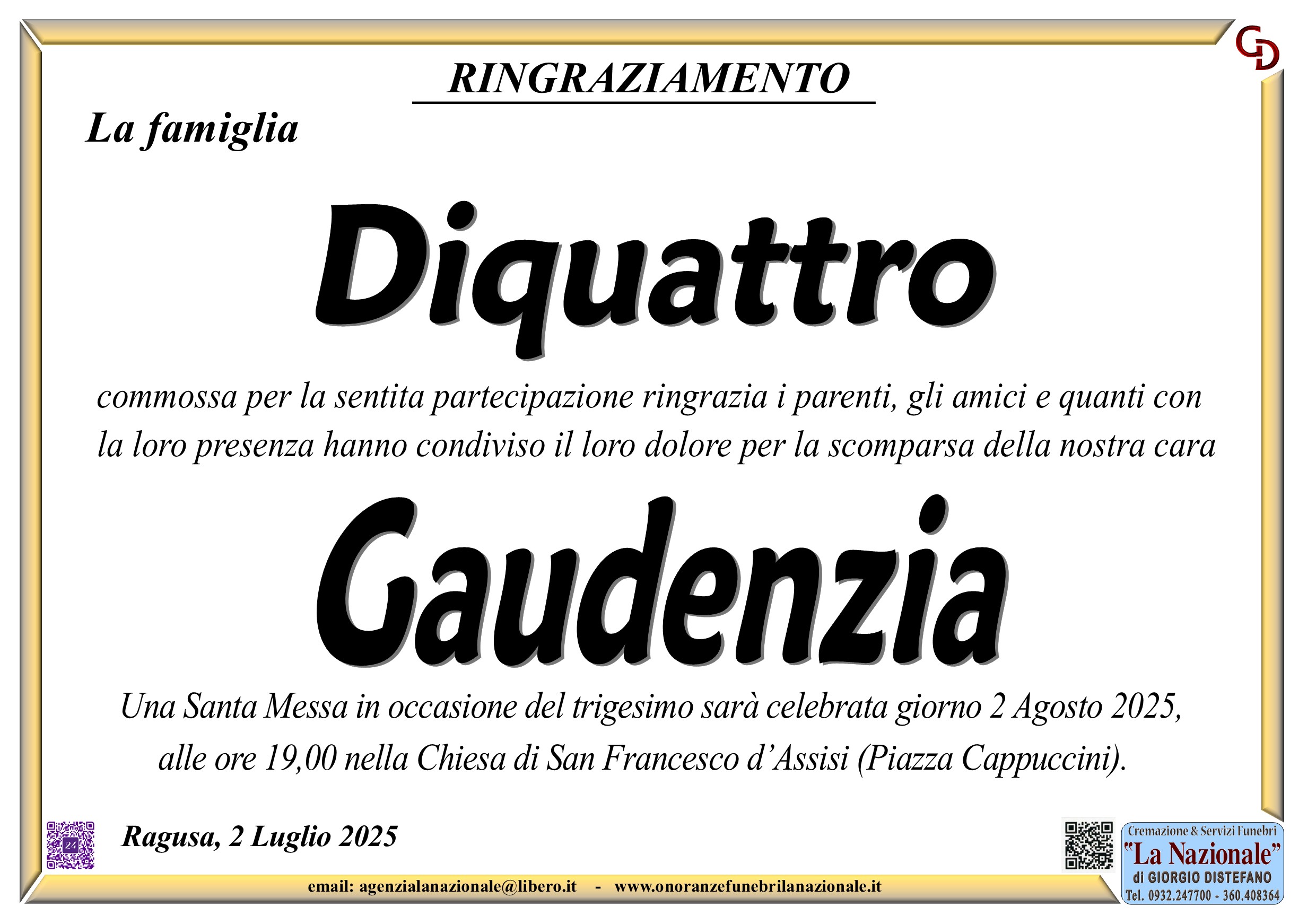 Ringraziamento: famiglia Diquattro