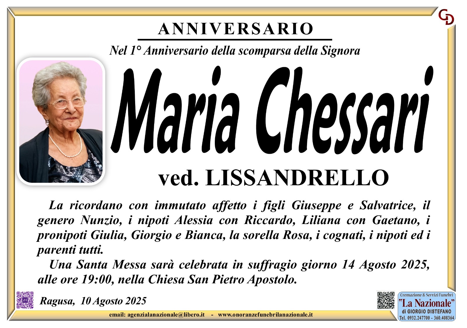 Necrologi: Maria Chessari