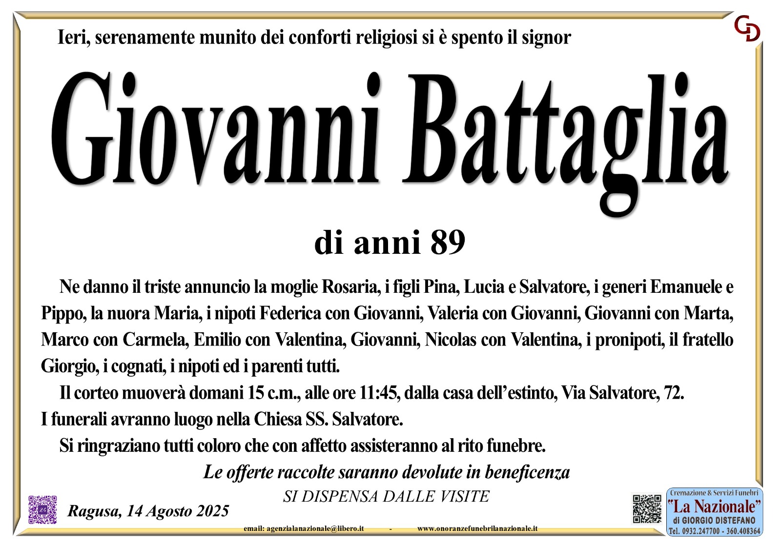 Necrologi: Giovanni Battaglia