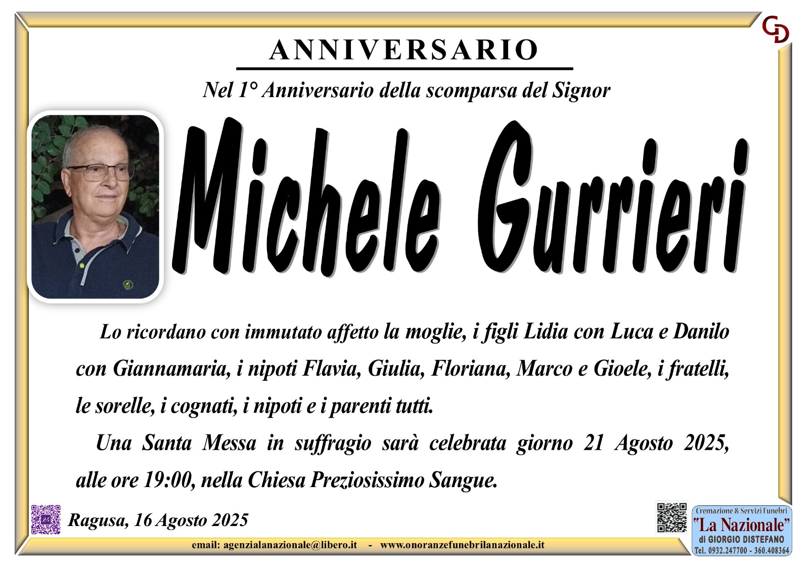 Anniversario: Michele Gurrieri