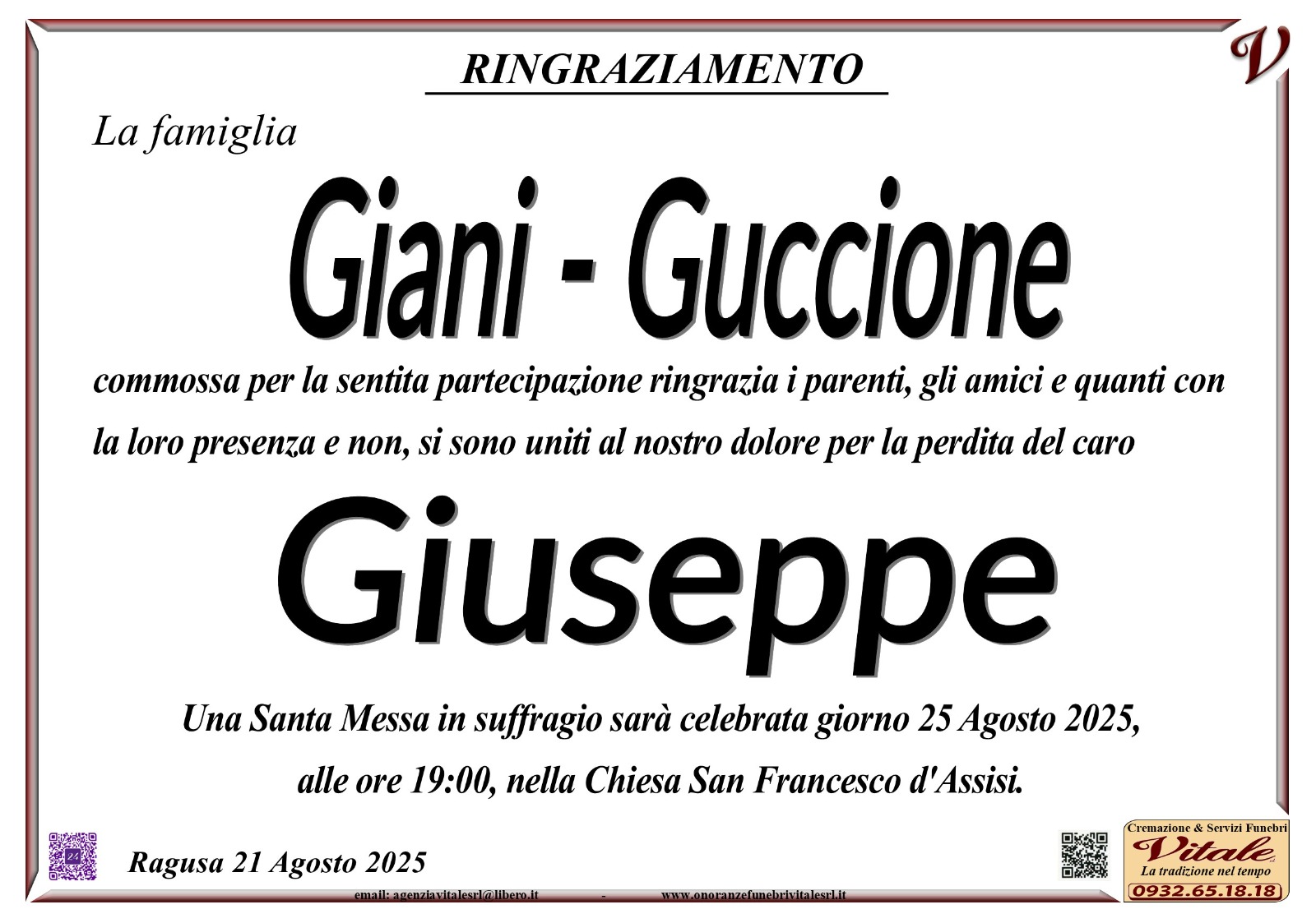 Ringraziamento: famiglia Giani-Guccione
