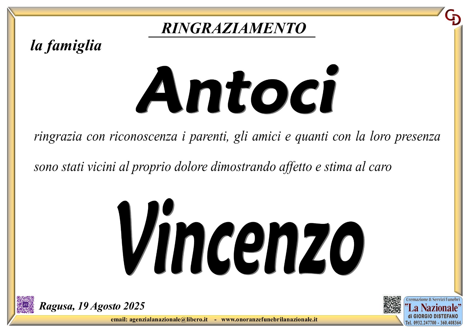 Ringraziamento: famiglia Antoci