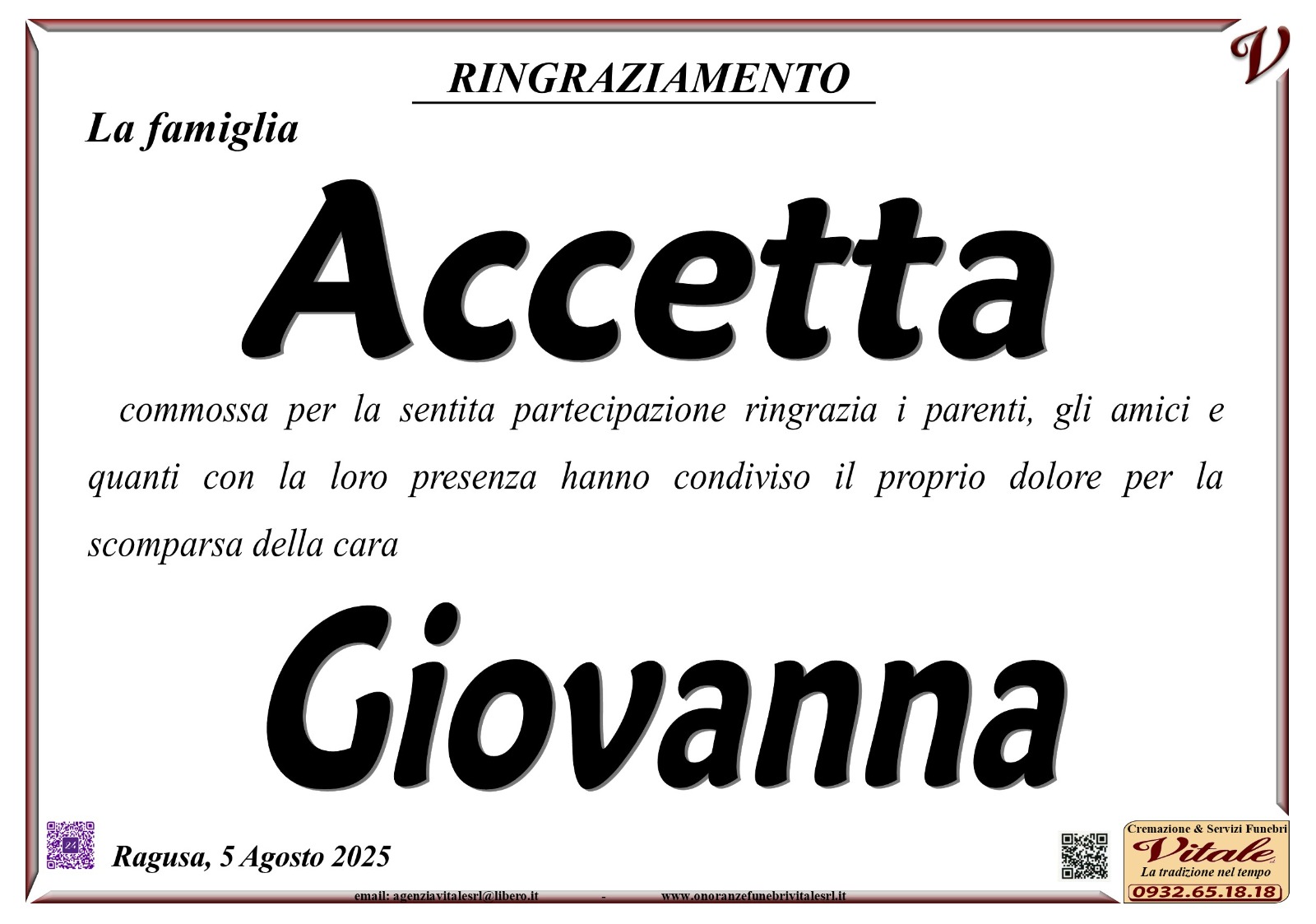 Ringraziamento: famiglia Accetta