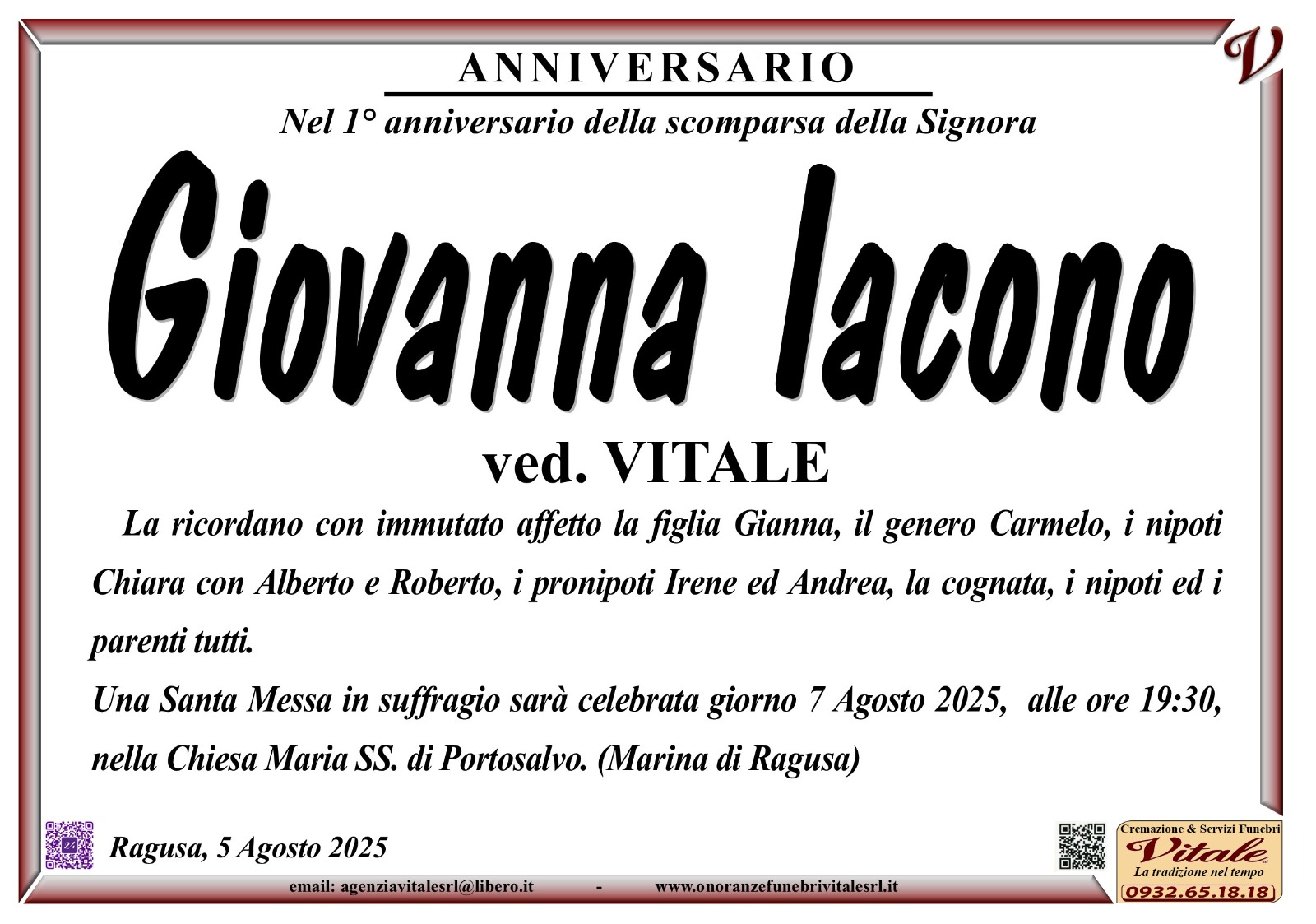 Anniversario: Giovanna Iacono