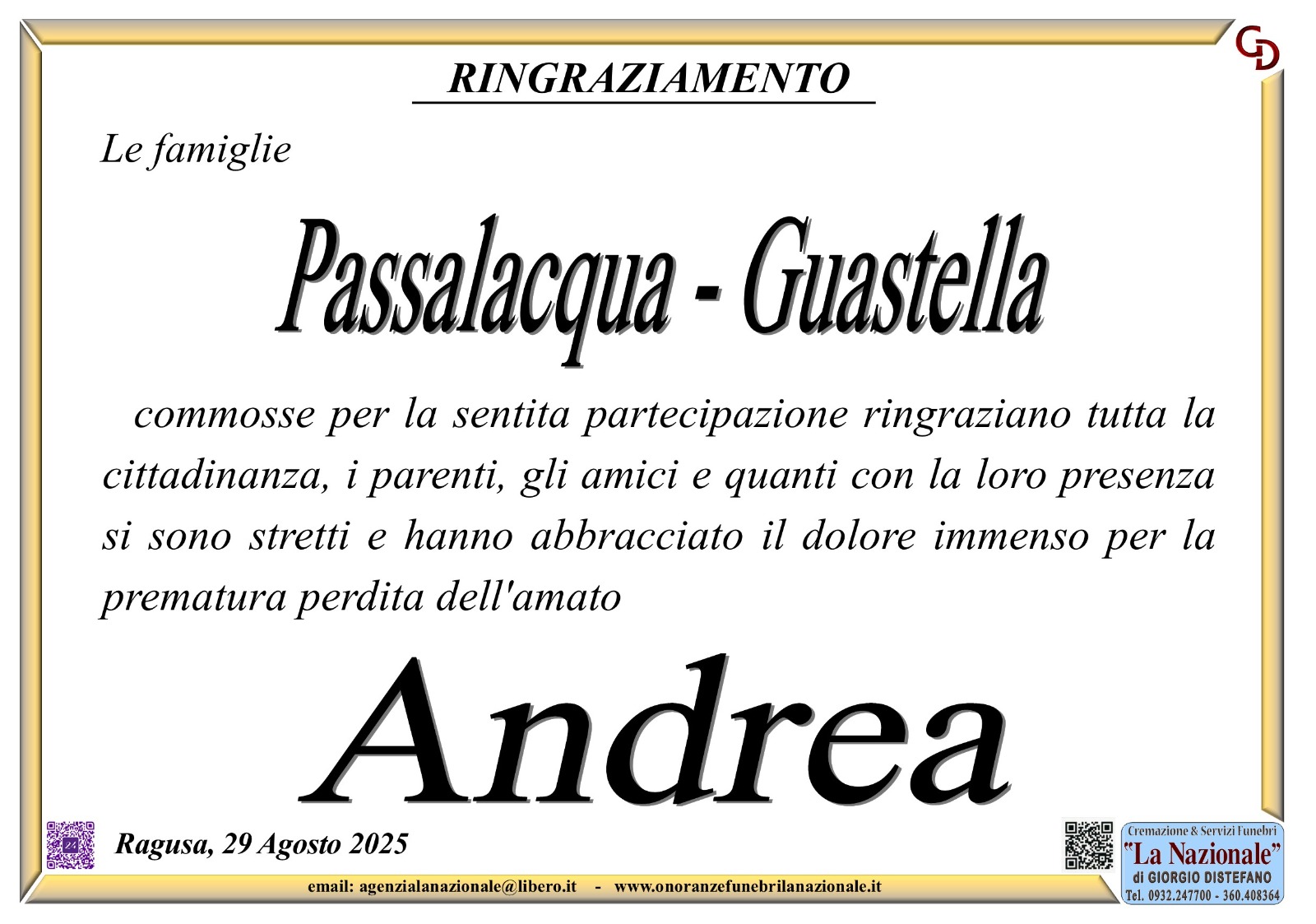 Ringraziamento: famiglia Passalacqua-Gurrieri