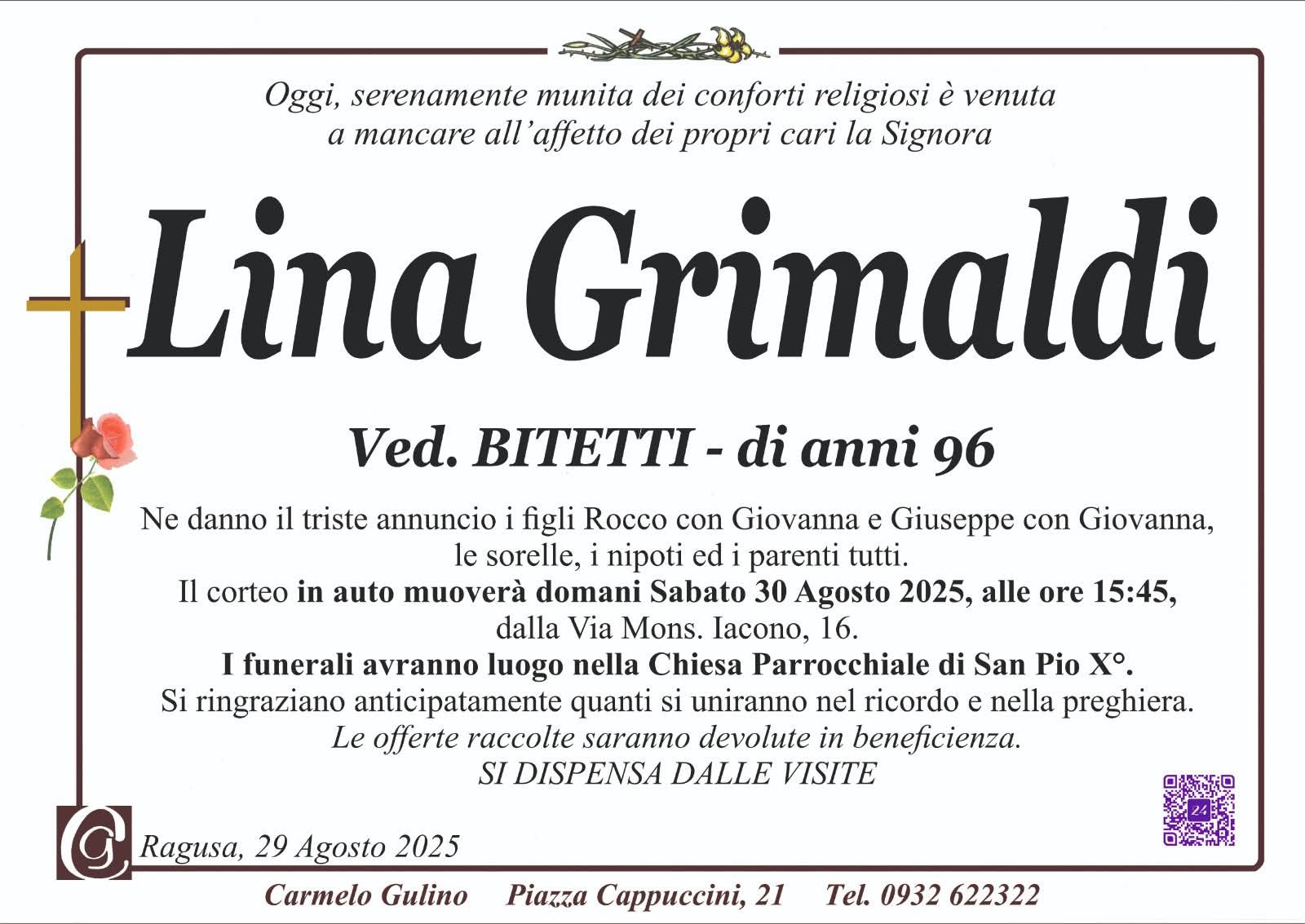 Necrologi: Lina Grimaldi
