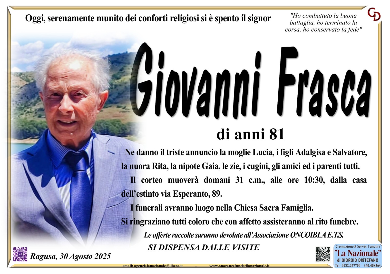 Necrologi: Giovanni Frasca