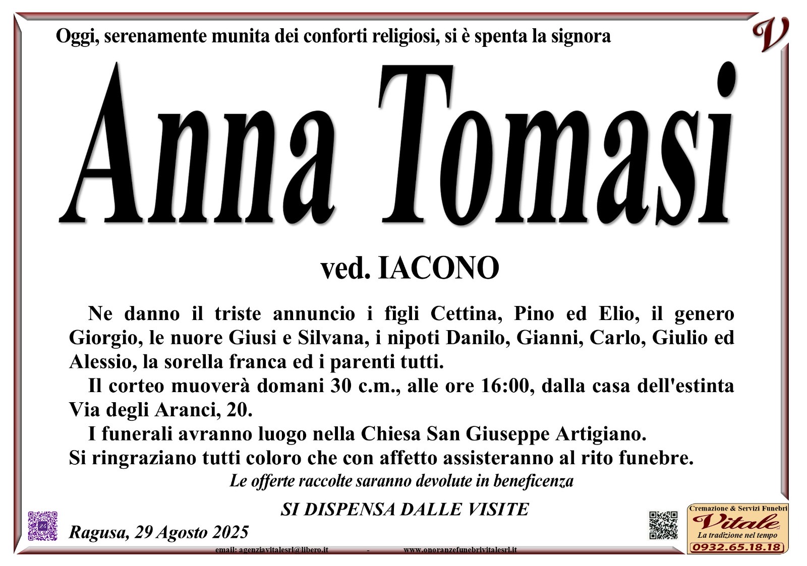 Necrologi: Anna Tomasi