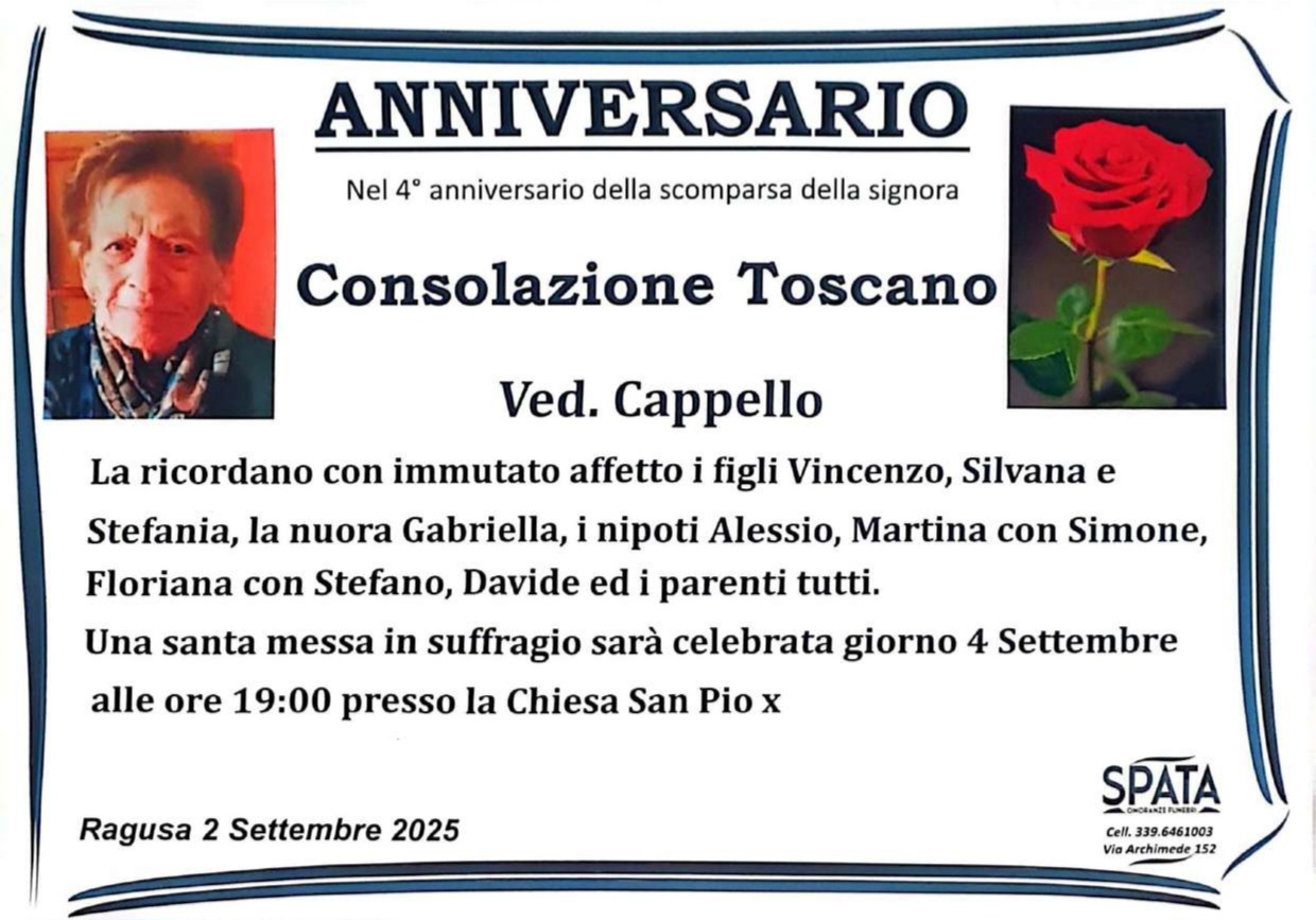 Anniversario: Consolazione Toscano