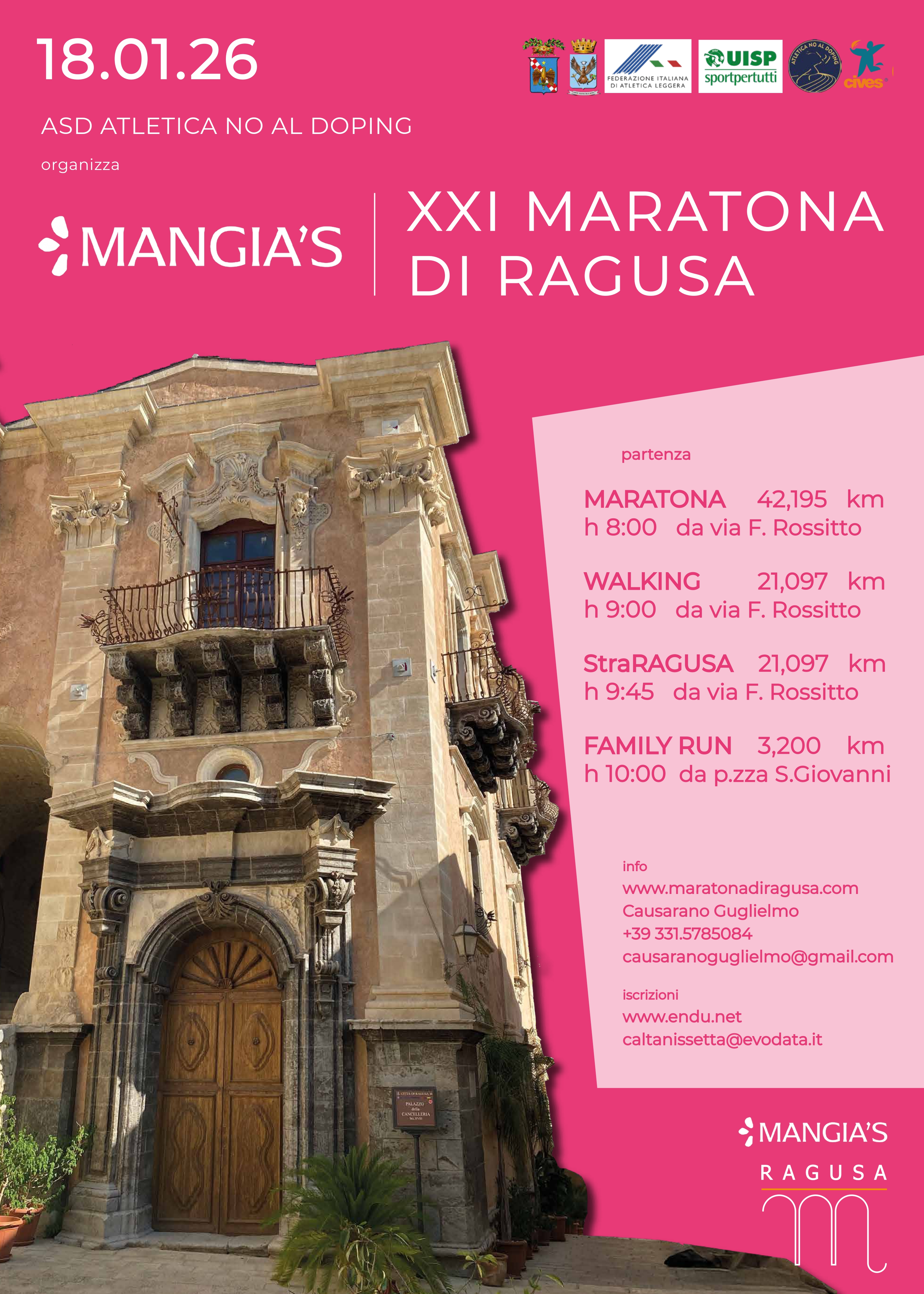 Maratona di Ragusa 2026: il 18 gennaio la 21ª edizione tra sport, emozioni e Barocco siciliano