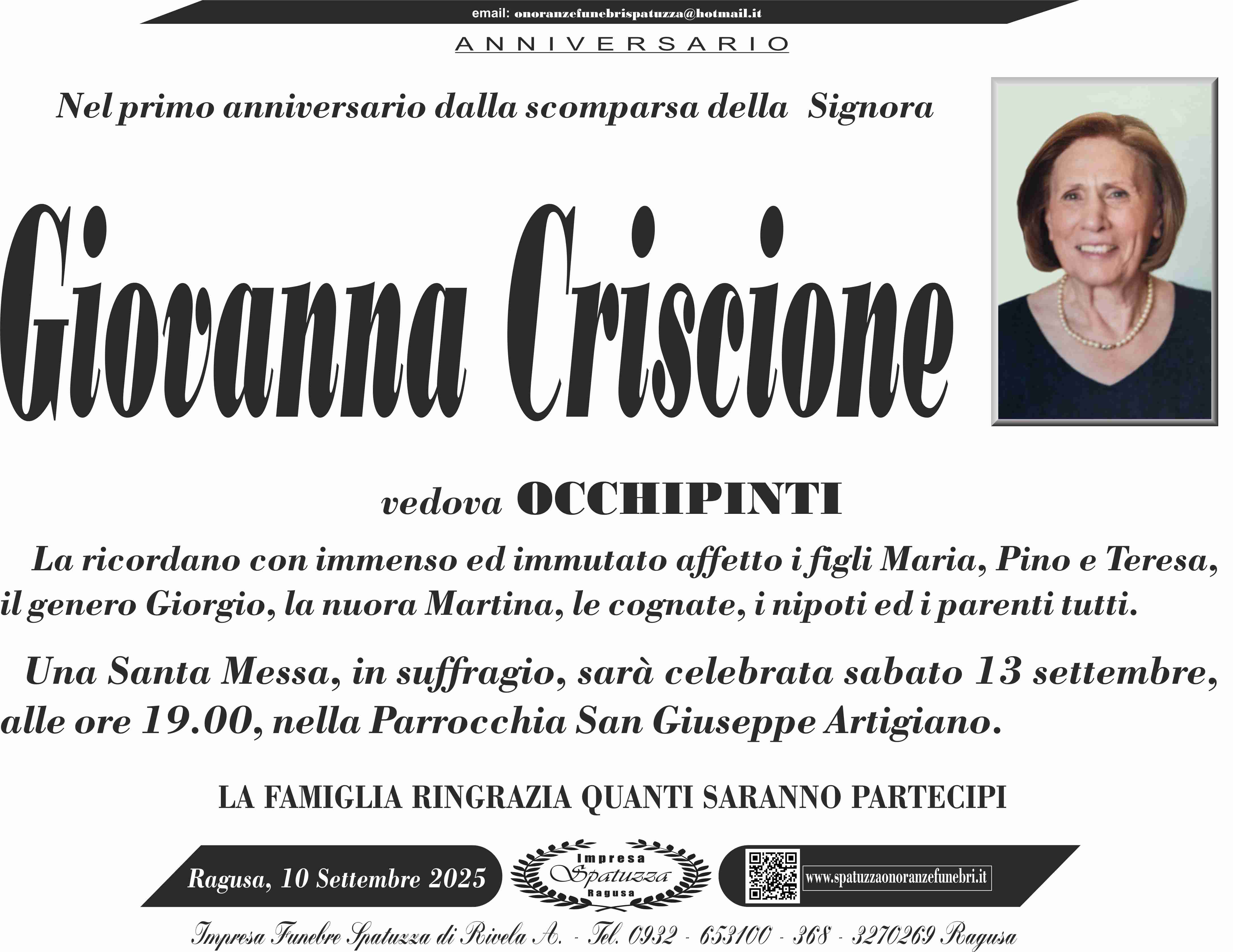Anniversario: Giovanna Criscione