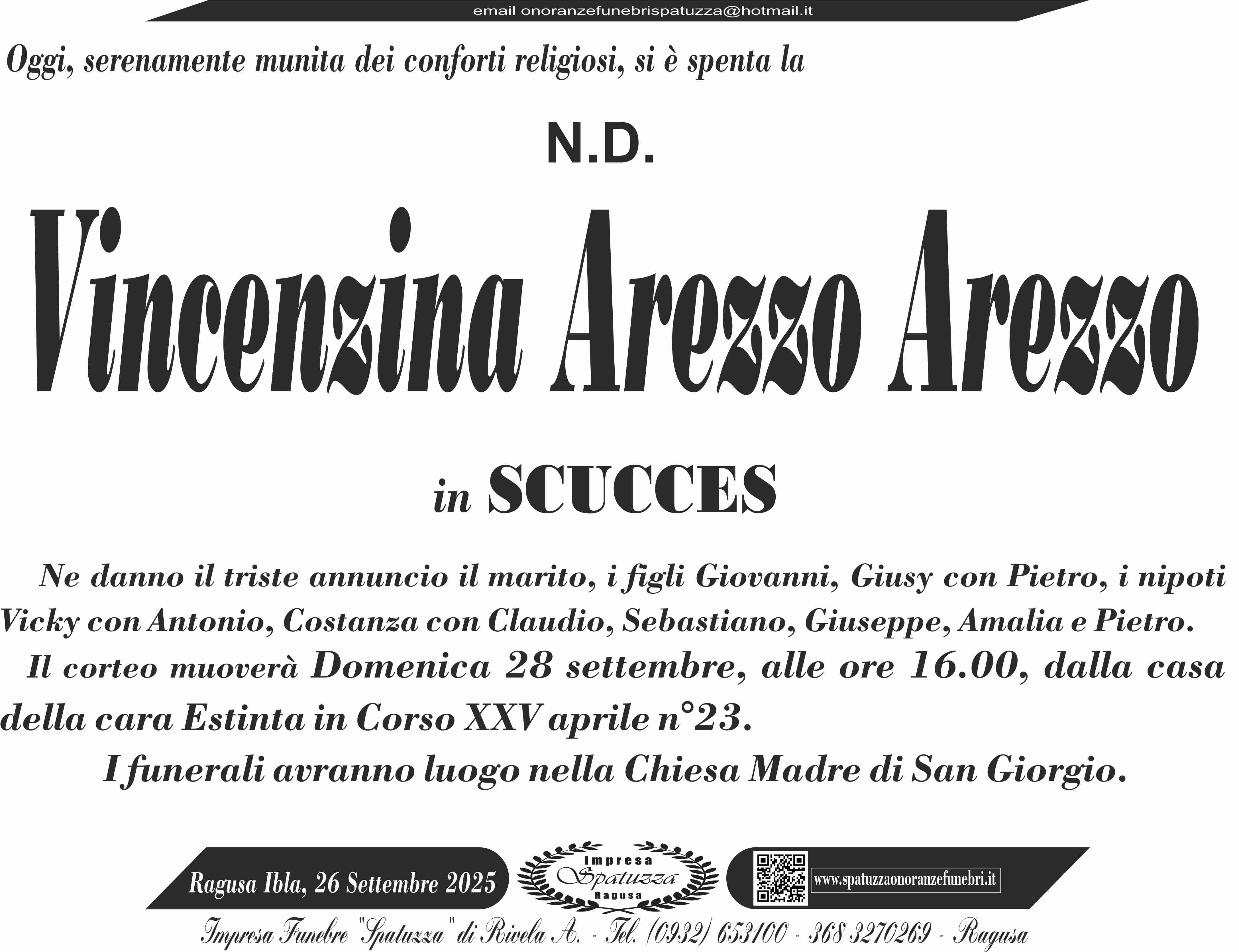 Necrologi: Vincenzina Arezzo Arezzo